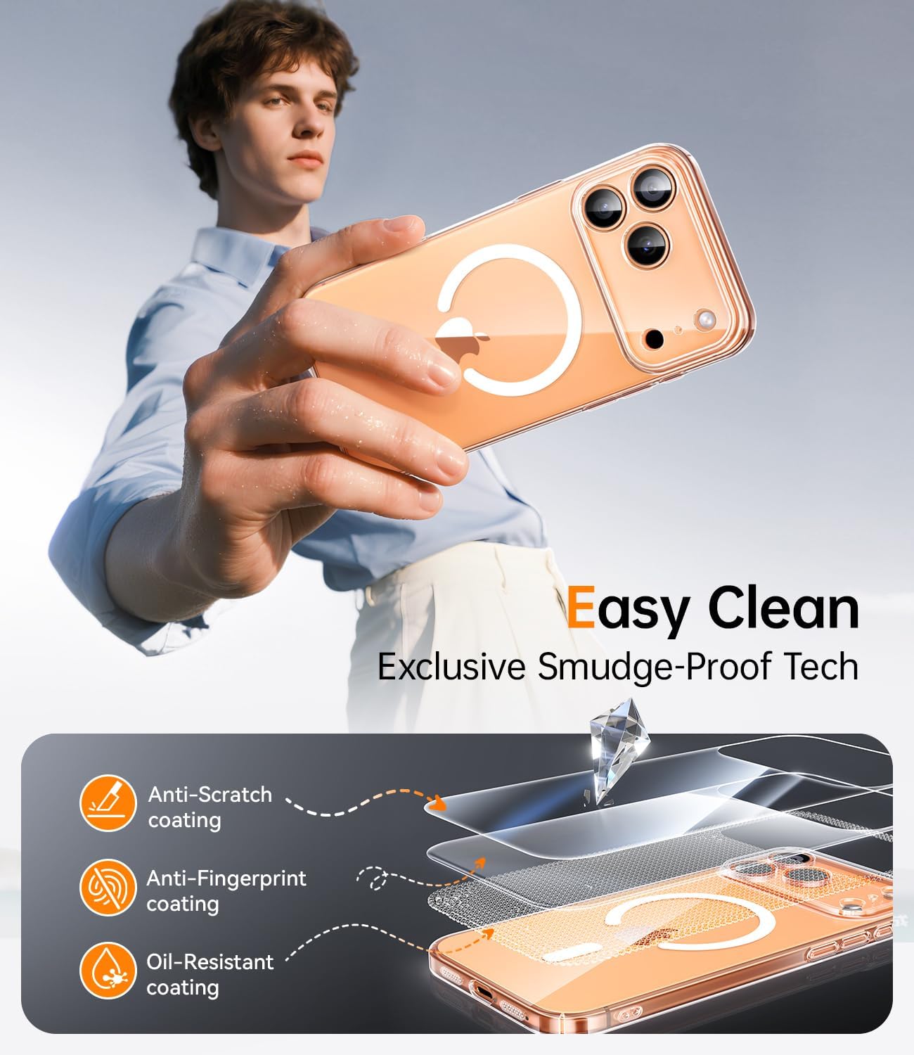 Coque iPhone 17 - JUESHITUO Coque ultra fine pour iPhone 17 Pro Max compatible Magsafe (protection de l'objectif et des boutons de l'appareil photo) (anti-poussière, coque de protection ultralégère) – Transparent – Image 8