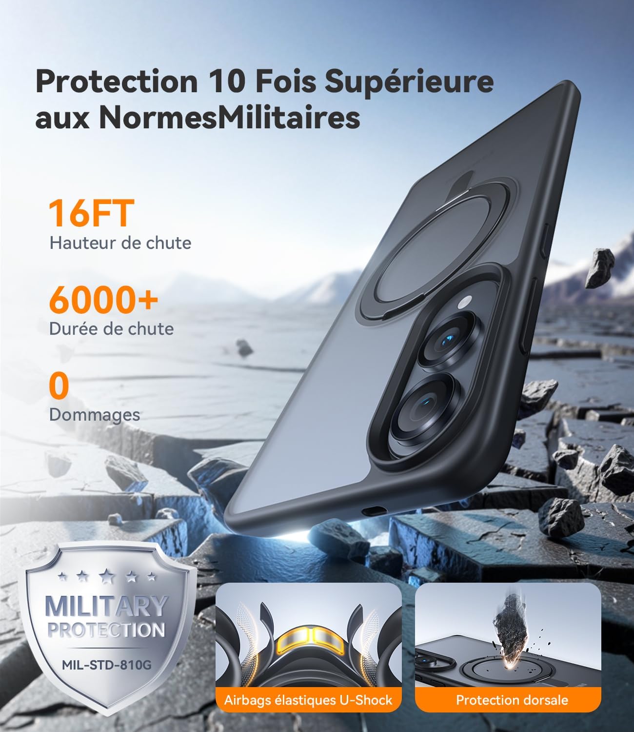 coque Samsung s25 Edge - JUESHITUO Coque pour Samsung Galaxy S25 Edge avec support rotatif à 360°, coque Magsafe ultra fine (anti-jaune) (norme militaire) (support invisible) antichoc anti-rayures – Noir mat – Image 8