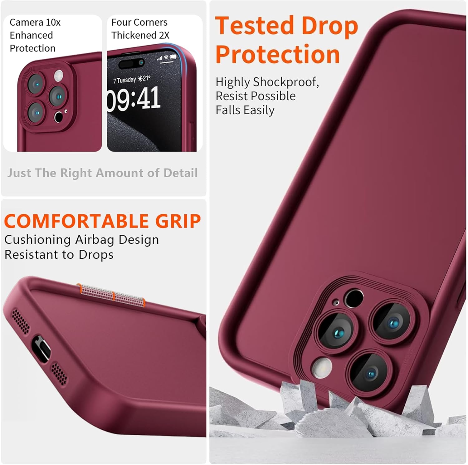 coque Samsung s25 Edge - Coque pour Samsung Galaxy S25 Edge 5G - Silicone Antichoc Housse de Protection pour Appareil Photo Portable Souple TPU Cover Bumper, Vin Rouge – Image 4