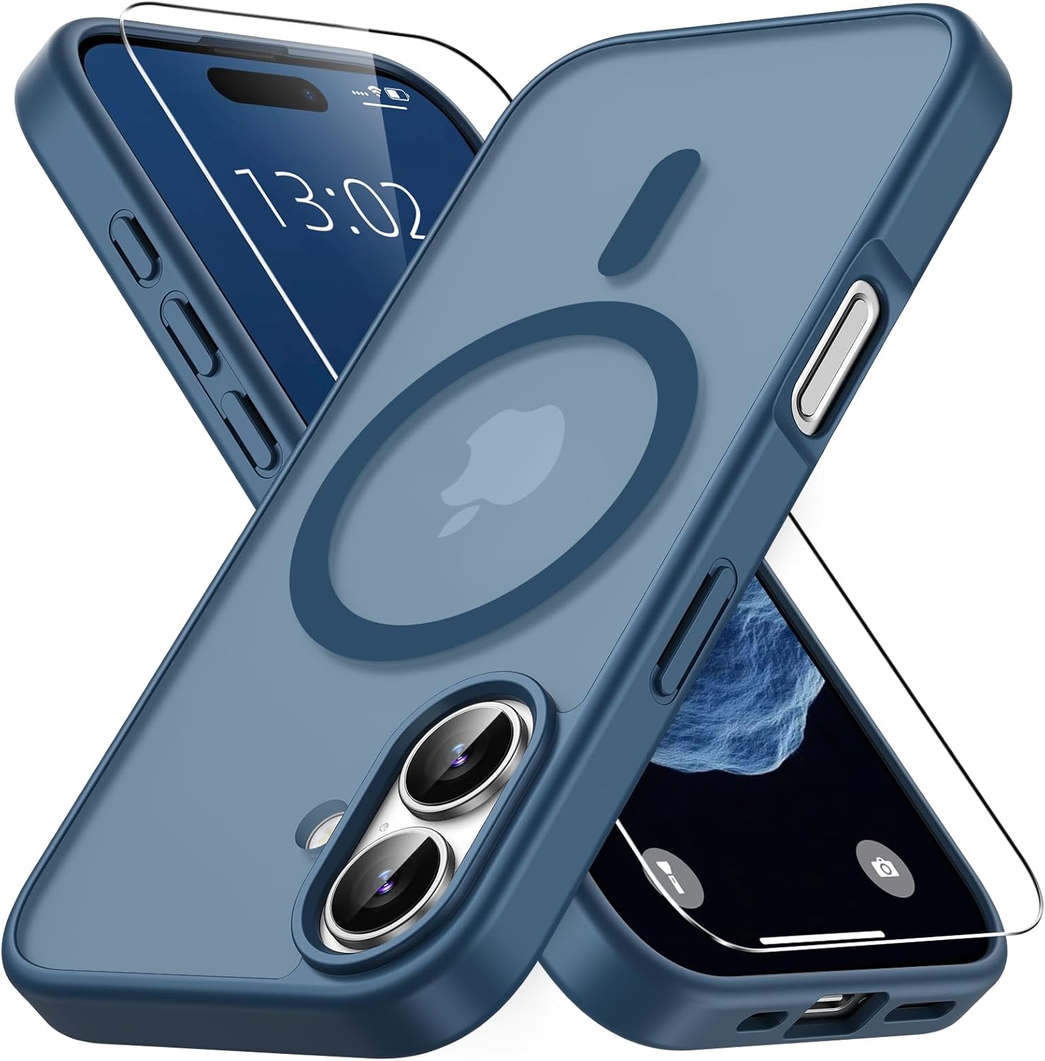 Coque iPhone 17 - Coque magnétique pour iPhone 17 avec 1 verre trempé, compatible avec MagSafe, protection contre les chutes de qualité militaire, coque translucide mate fine résistante aux chocs – Bleu foncé – Image 2