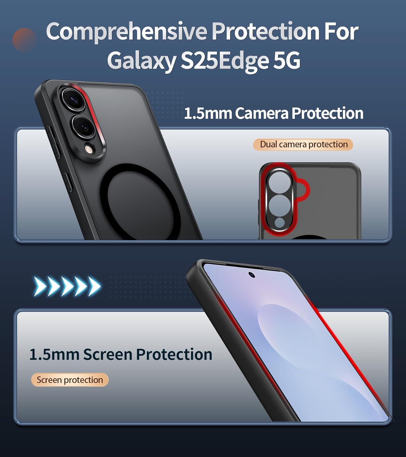 Samsung s25 Edge - Coque magnétique pour Samsung Galaxy S25 Edge compatible avec MagSafe avec 2 films de protection d'écran en verre trempé, anti-jaune, résistant aux chocs, protection d'appareil photo, coque mate (Noir) – Image 6