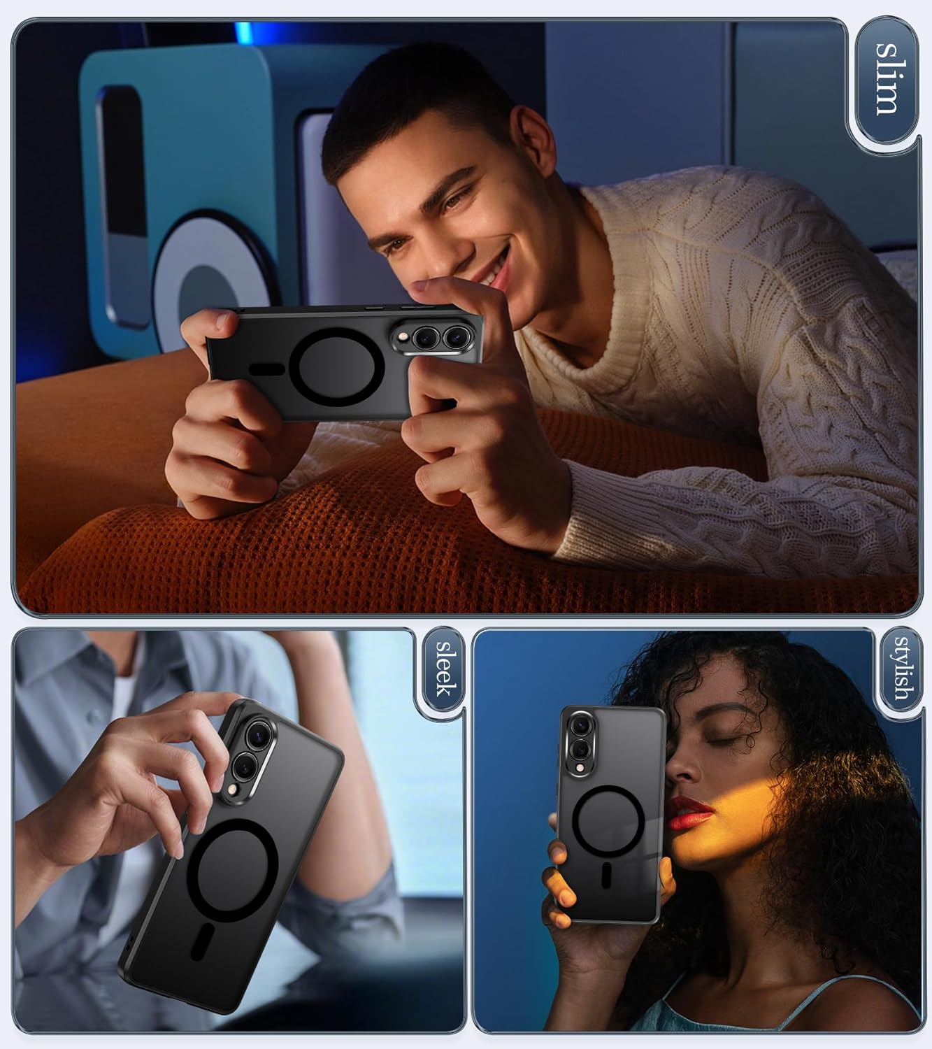 Samsung s25 Edge - Coque magnétique pour Samsung Galaxy S25 Edge compatible avec MagSafe avec 2 films de protection d'écran en verre trempé, anti-jaune, résistant aux chocs, protection d'appareil photo, coque mate (Noir) – Image 9