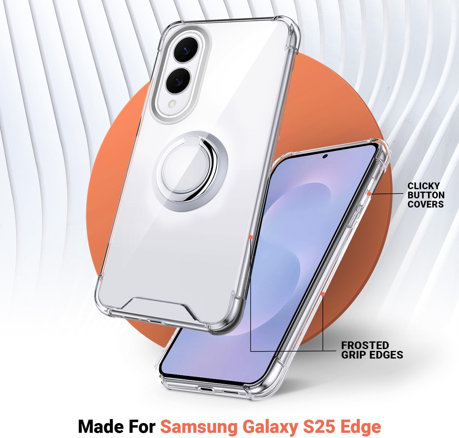 coque Samsung s25 Edge - Silverback Coque pour Samsung Galaxy S25 Edge, avec anneau rotatif à 360 degrés, coque fine et souple en TPU résistant aux chocs – Transparent – Image 7