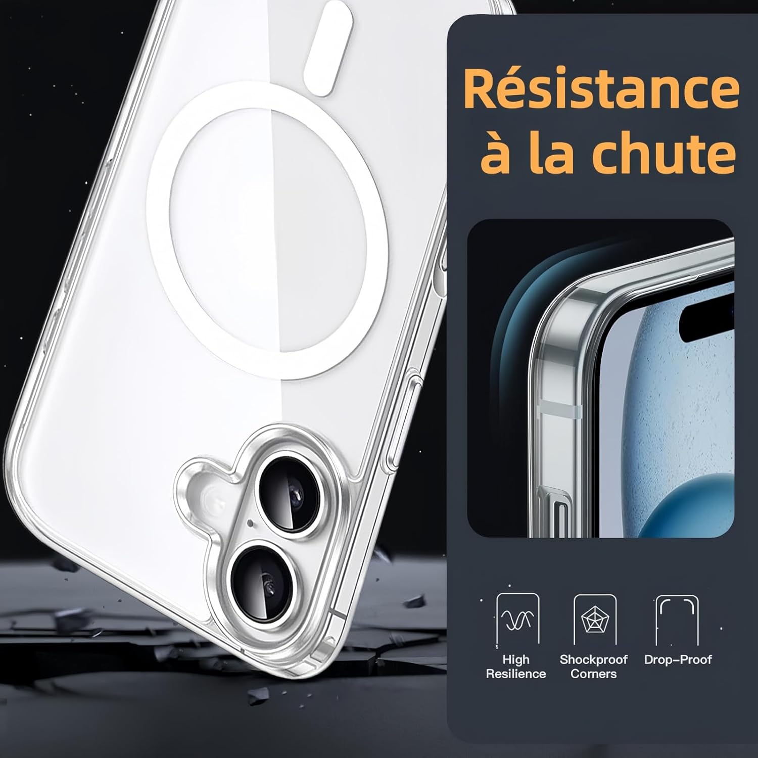 Coque iPhone 17 - Coque pour iPhone 17, 6,3 pouces avec 2 écrans en verre trempé, coque magnétique intégrée, protection anti-chocs et anti-rayures, coque transparente en TPU pour iPhone 17 (iPhone_17) – Image 8