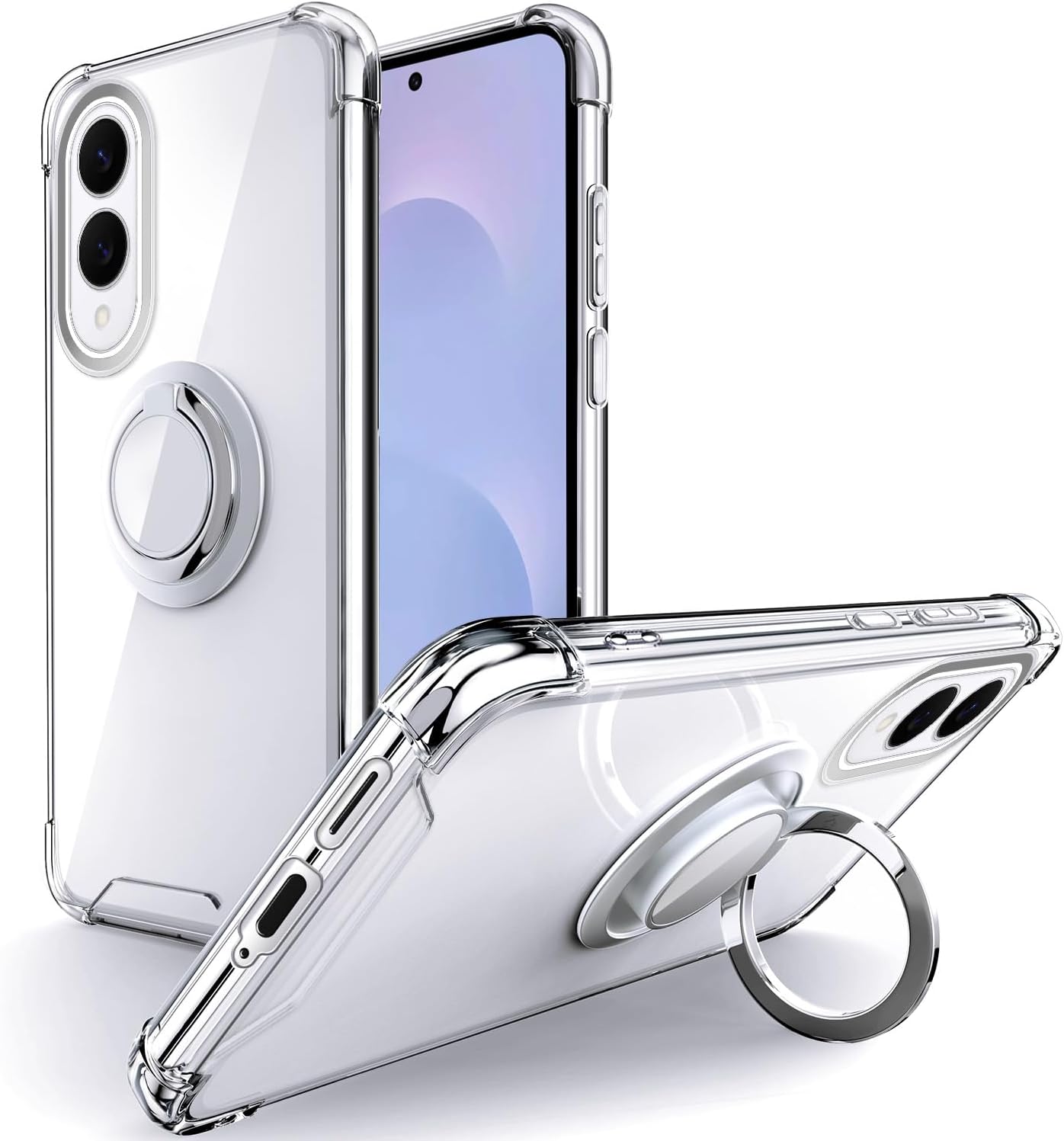 coque Samsung s25 Edge - Silverback Coque pour Samsung Galaxy S25 Edge, avec anneau rotatif à 360 degrés, coque fine et souple en TPU résistant aux chocs – Transparent – Image 2