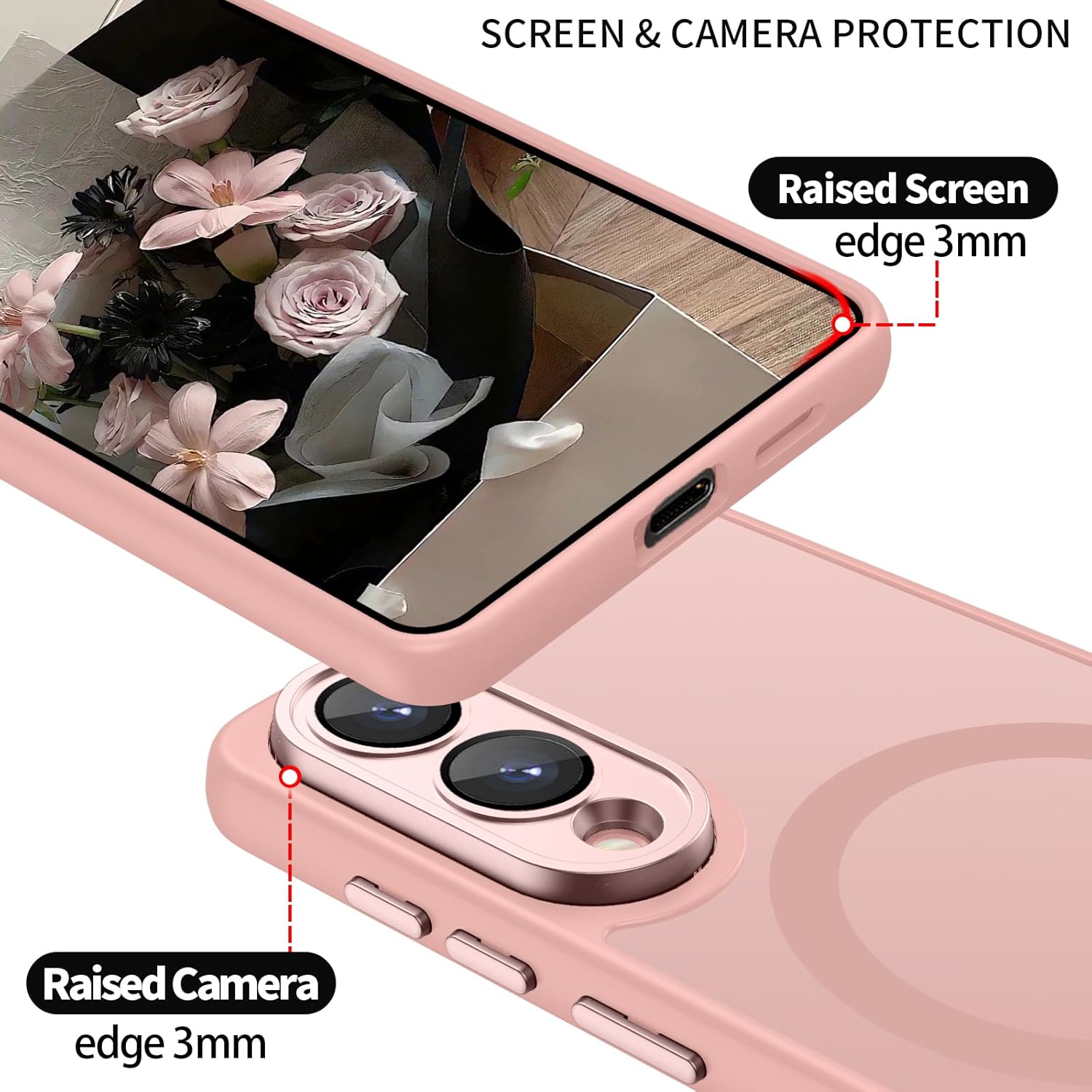 Samsung s25 Edge - Coque Samsung Galaxy S25 Edge, compatible avec MagSafe Case, protection magnétique mate, antidérapante, résistante aux rayures, aux chocs, rose – Image 3