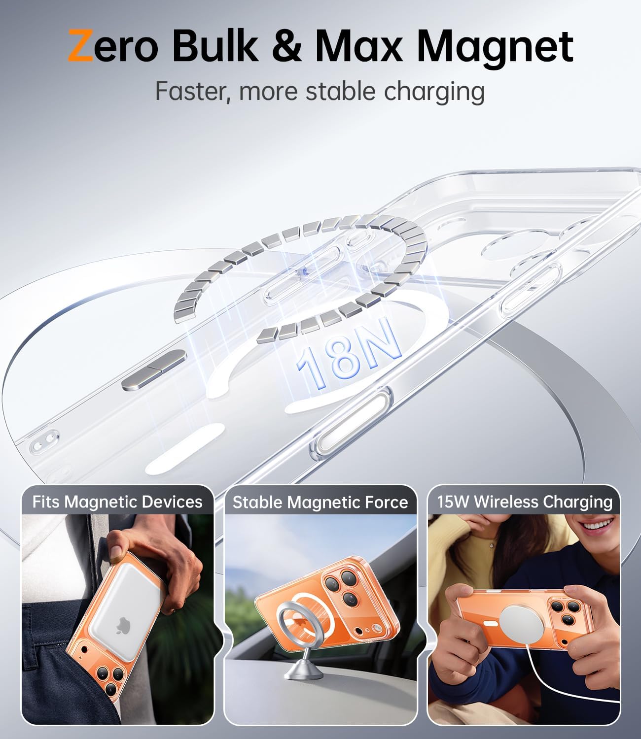 Coque iPhone 17 - JUESHITUO Coque ultra fine pour iPhone 17 Pro Max compatible Magsafe (protection de l'objectif et des boutons de l'appareil photo) (anti-poussière, coque de protection ultralégère) – Transparent – Image 7