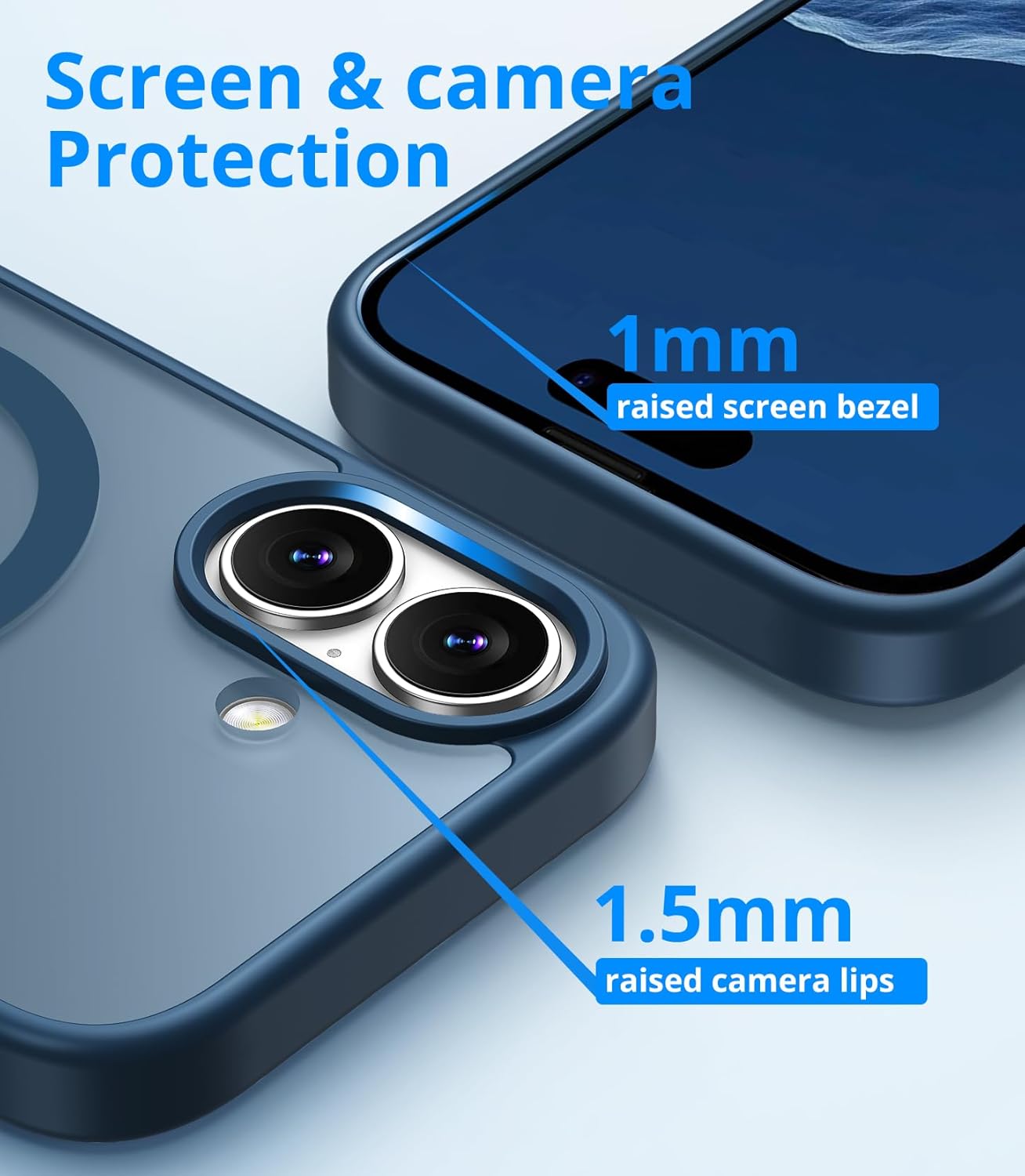 Coque iPhone 17 - Coque magnétique pour iPhone 17 avec 1 verre trempé, compatible avec MagSafe, protection contre les chutes de qualité militaire, coque translucide mate fine résistante aux chocs – Bleu foncé – Image 7