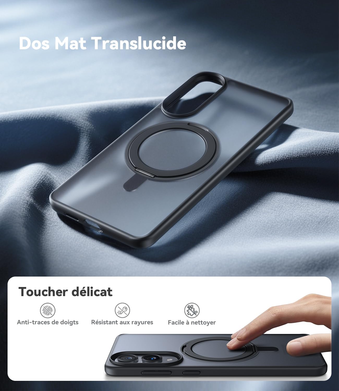 coque Samsung s25 Edge - JUESHITUO Coque pour Samsung Galaxy S25 Edge avec support rotatif à 360°, coque Magsafe ultra fine (anti-jaune) (norme militaire) (support invisible) antichoc anti-rayures – Noir mat – Image 9