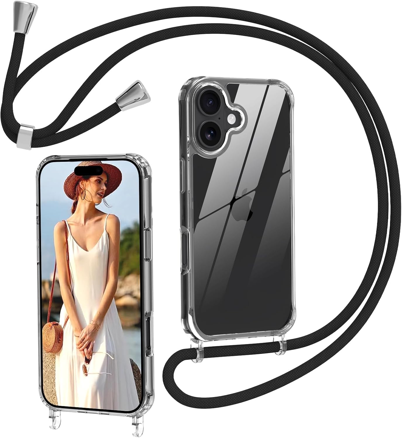 Coque iPhone 17 - Coque pour iPhone 17 avec cordon, transparente, anti-jaunissement, résistante aux chocs, coque de téléphone réglable avec lanière, coque de protection complète – Image 2