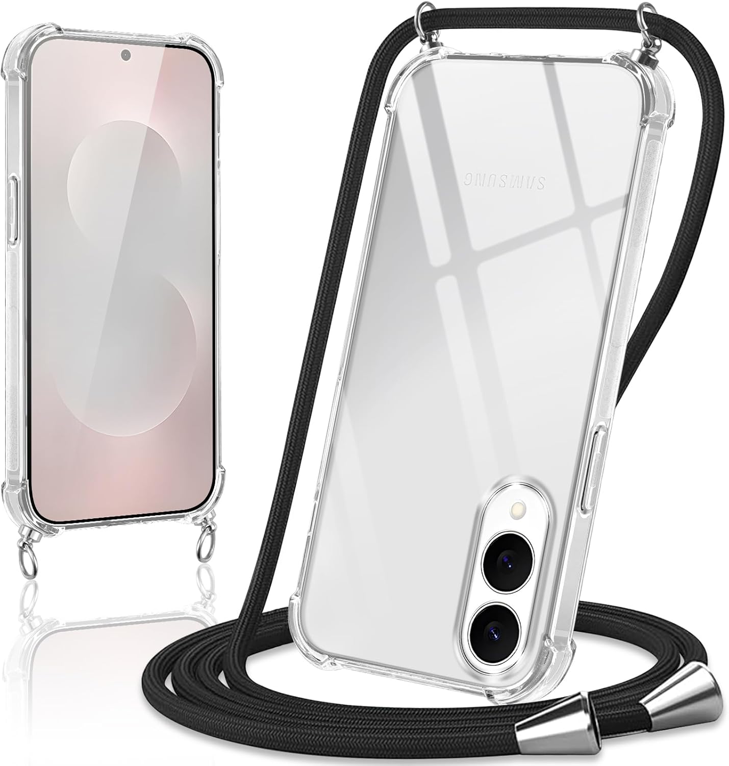 Samsung s25 Edge - Coque avec cordon pour Samsung Galaxy S25 Edge, coque de téléphone réglable avec lanière, transparente, ultra douce, en silicone TPU, résistante aux chocs, noir – Image 2