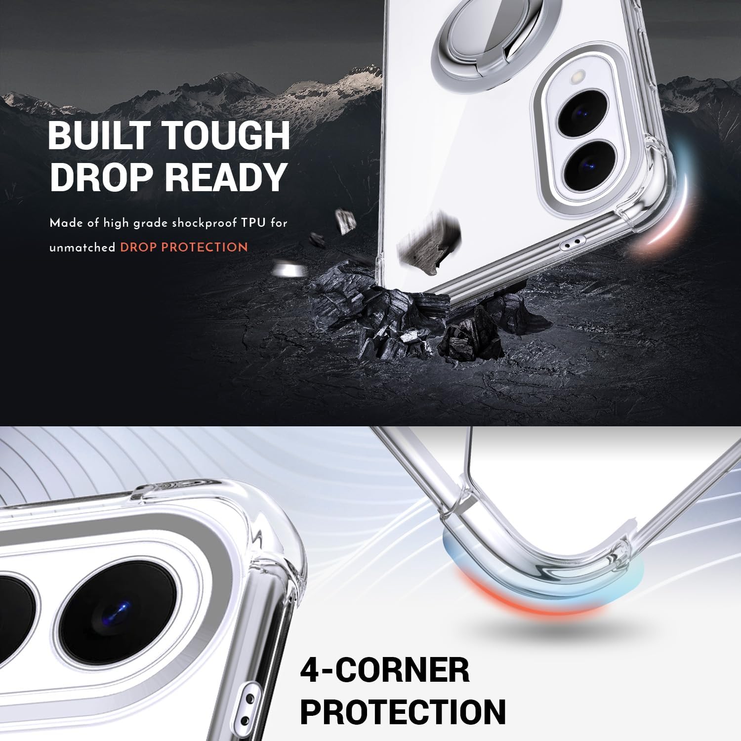 coque Samsung s25 Edge - Silverback Coque pour Samsung Galaxy S25 Edge, avec anneau rotatif à 360 degrés, coque fine et souple en TPU résistant aux chocs – Transparent – Image 5