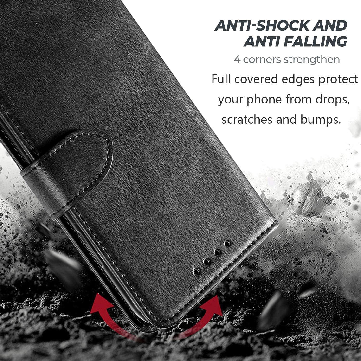 coque Samsung s25 Edge - Coque pour Samsung Galaxy S25 Edge avec protecteur d'écran en verre trempé, étui portefeuille en cuir polyuréthane TPU résistant aux chocs (béquille) (emplacements pour cartes), étui à rabat pour Samsung Galaxy S25 Edge - Noir – Image 4