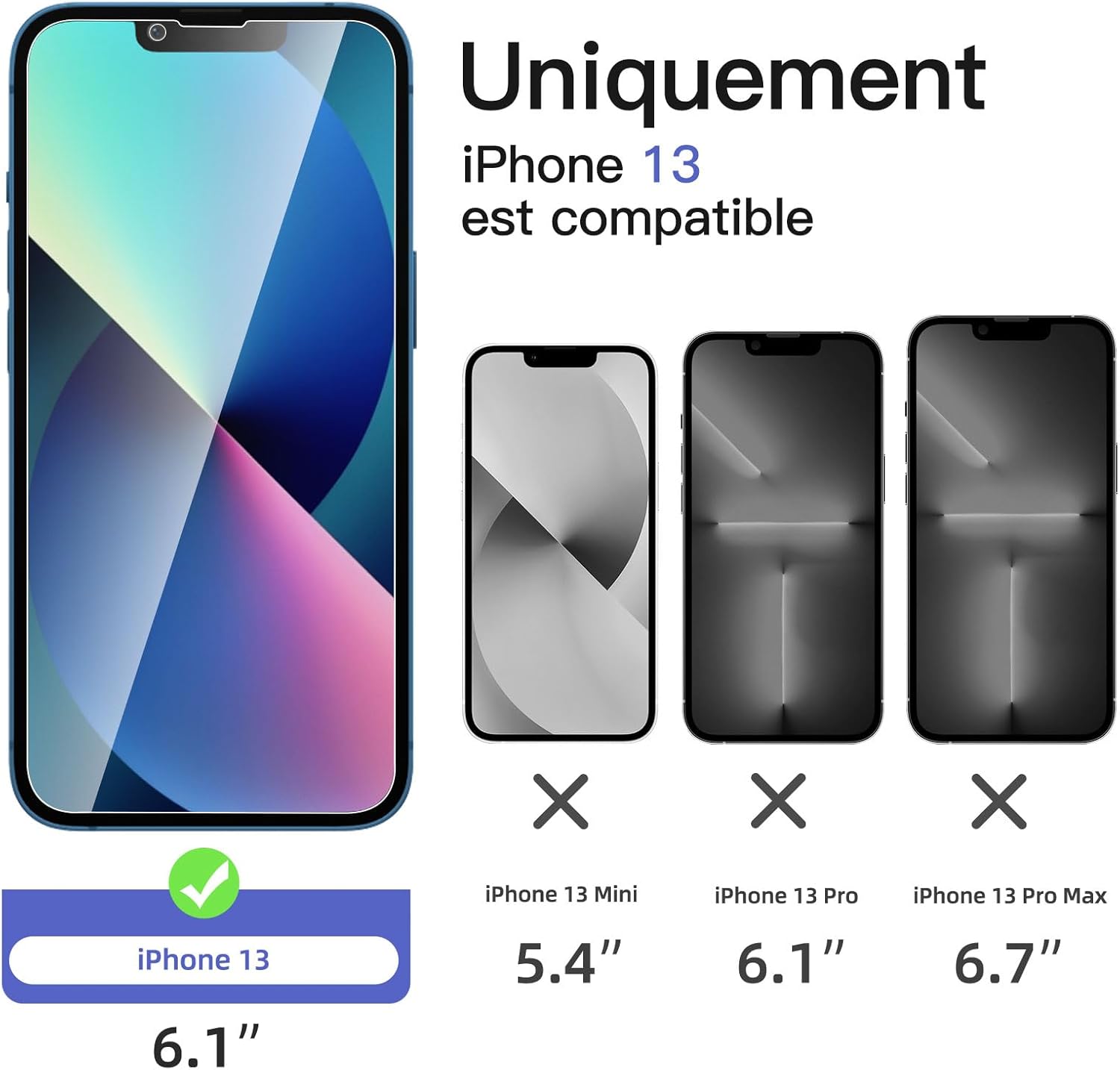 iphone 13 - NEW'C Lot de 6, 3 x Verre Trempé Anti-Espion pour iPhone 13 (6,1") et 3 x Protection Caméra Arrière + Bouchon Anti-Poussière - Verre Dureté 9H - Angle de Confidentialité Amélioré 28 Degrés – Image 3