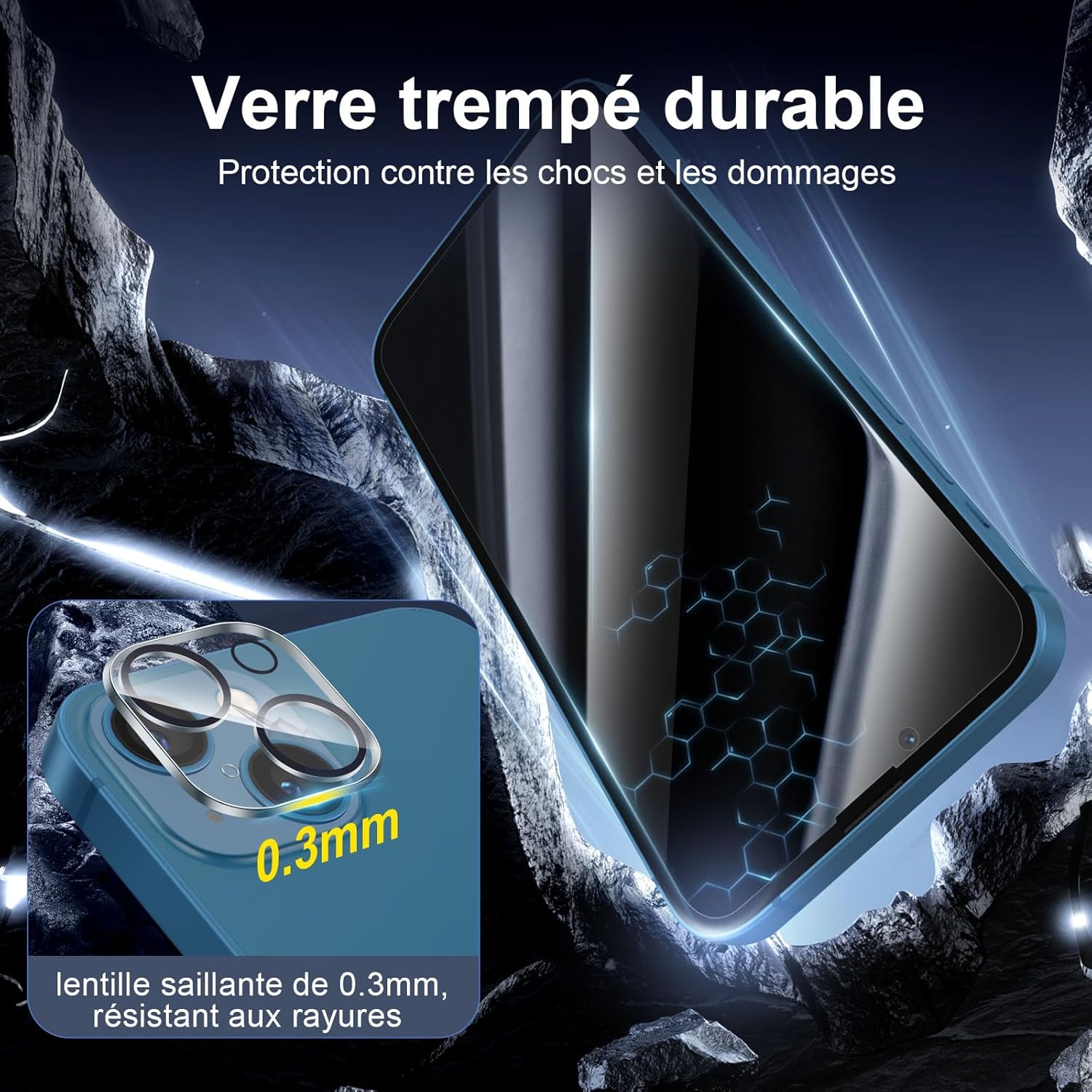 iphone 13 - NEW'C Lot de 6, 3 x Verre Trempé Anti-Espion pour iPhone 13 (6,1") et 3 x Protection Caméra Arrière + Bouchon Anti-Poussière - Verre Dureté 9H - Angle de Confidentialité Amélioré 28 Degrés – Image 7