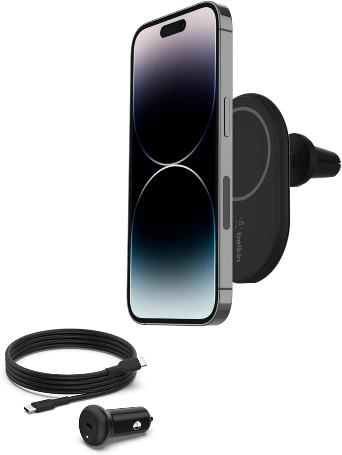 iphone 13 - Belkin BoostCharge Chargeur de voiture magnétique sans fil, support de téléphone magnétique pour voiture, compatible MagSafe, pour iPhone 17, 16, 15, 14, 13 Pro, Max, Plus, Mini (câble et chargeur inclus) – Image 2