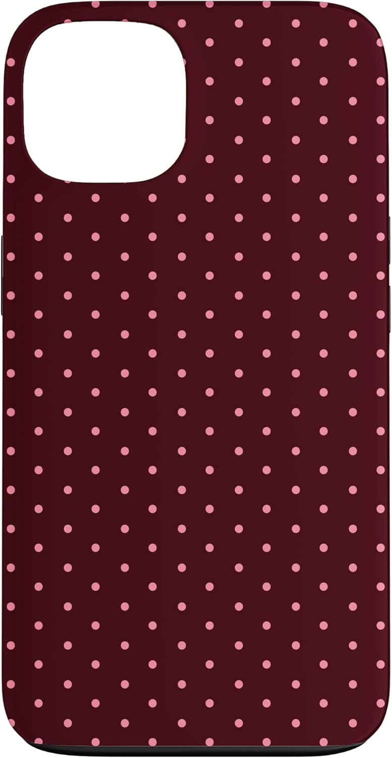 coque iphone 13 - Coque esthétique bohème vintage bordeaux et rose à pois pour iPhone 13 – Image 2