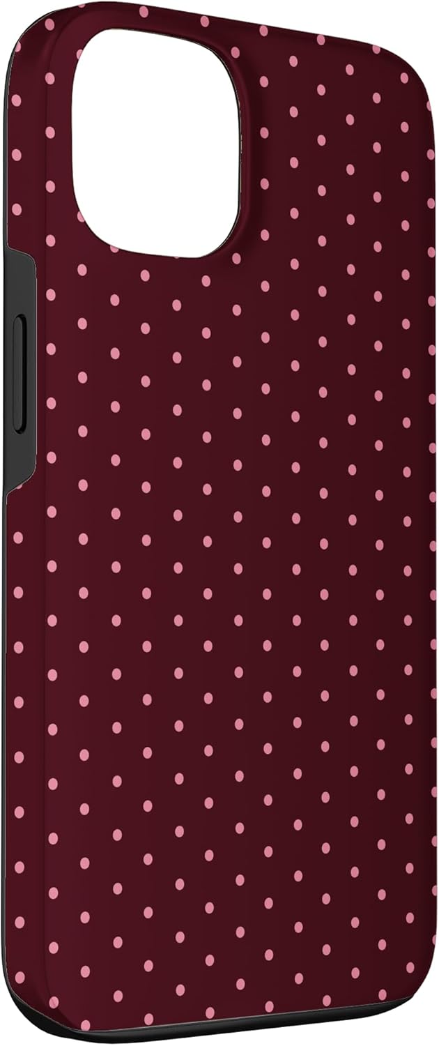 coque iphone 13 - Coque esthétique bohème vintage bordeaux et rose à pois pour iPhone 13 – Image 4