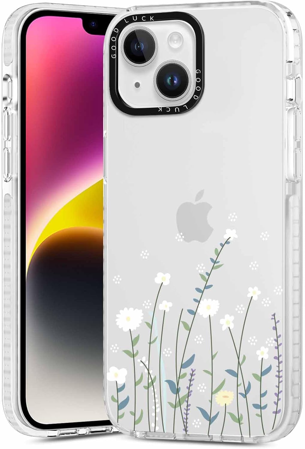 coque iphone 13 - Xylota 2 pièces Coque pour iPhone 14/iPhone 13 6,1 pouces, coque transparente avec motif de fleur esthétique, coque fine en silicone TPU souple, résistante aux chocs, anti-rayures, coque de protection pour filles et femmes, – Image 3