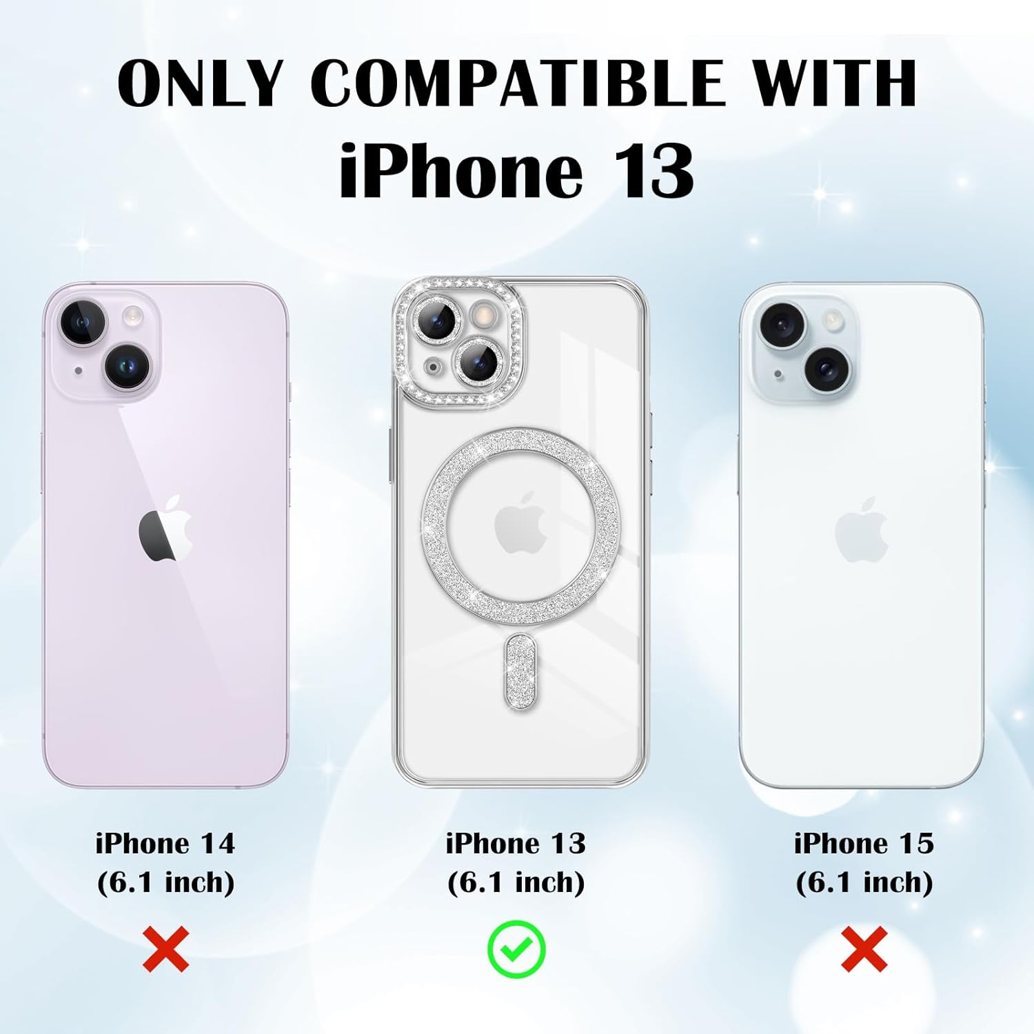 coque iphone 13 - Newseego Coque pour iPhone 13, Paillettes Bling Luxe Diamant Coque 6,1" Compatible avec MagSafe TPU Flexible Transparent Dos Mignon Protection Antichoc pour iPhone 13 Argent – Image 3