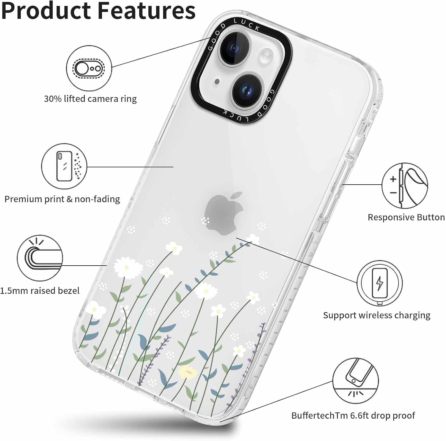 coque iphone 13 - Xylota 2 pièces Coque pour iPhone 14/iPhone 13 6,1 pouces, coque transparente avec motif de fleur esthétique, coque fine en silicone TPU souple, résistante aux chocs, anti-rayures, coque de protection pour filles et femmes, – Image 5