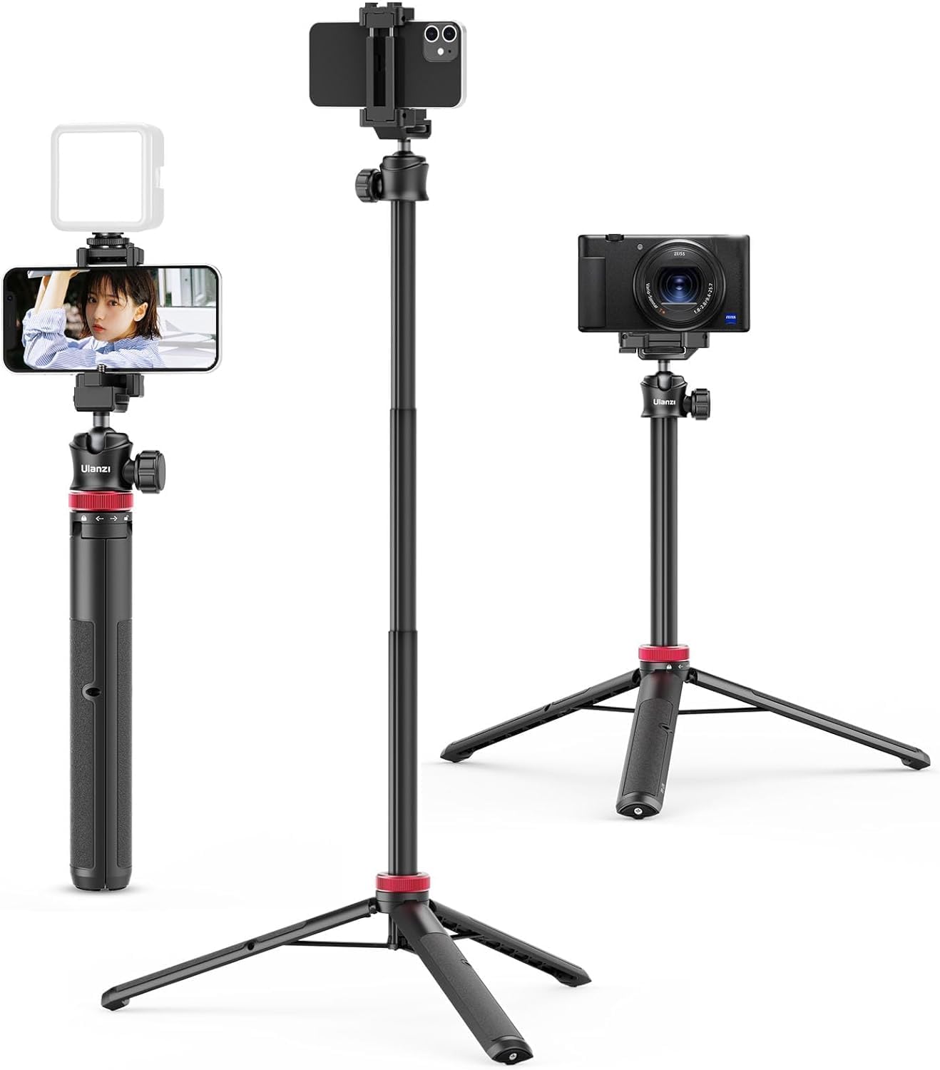 iphone 13 - ULANZI MT-44 Perche à selfie Bluetooth, 147 cm, trépied portable 2 en 1 pour appareils photo de smartphone avec rotule à 360°, support de téléphone, filetage 1/4", trépied compact pour Sony Samsung iPhone – Image 2