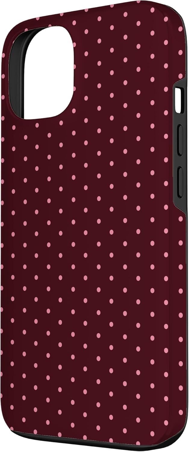 coque iphone 13 - Coque esthétique bohème vintage bordeaux et rose à pois pour iPhone 13 – Image 3