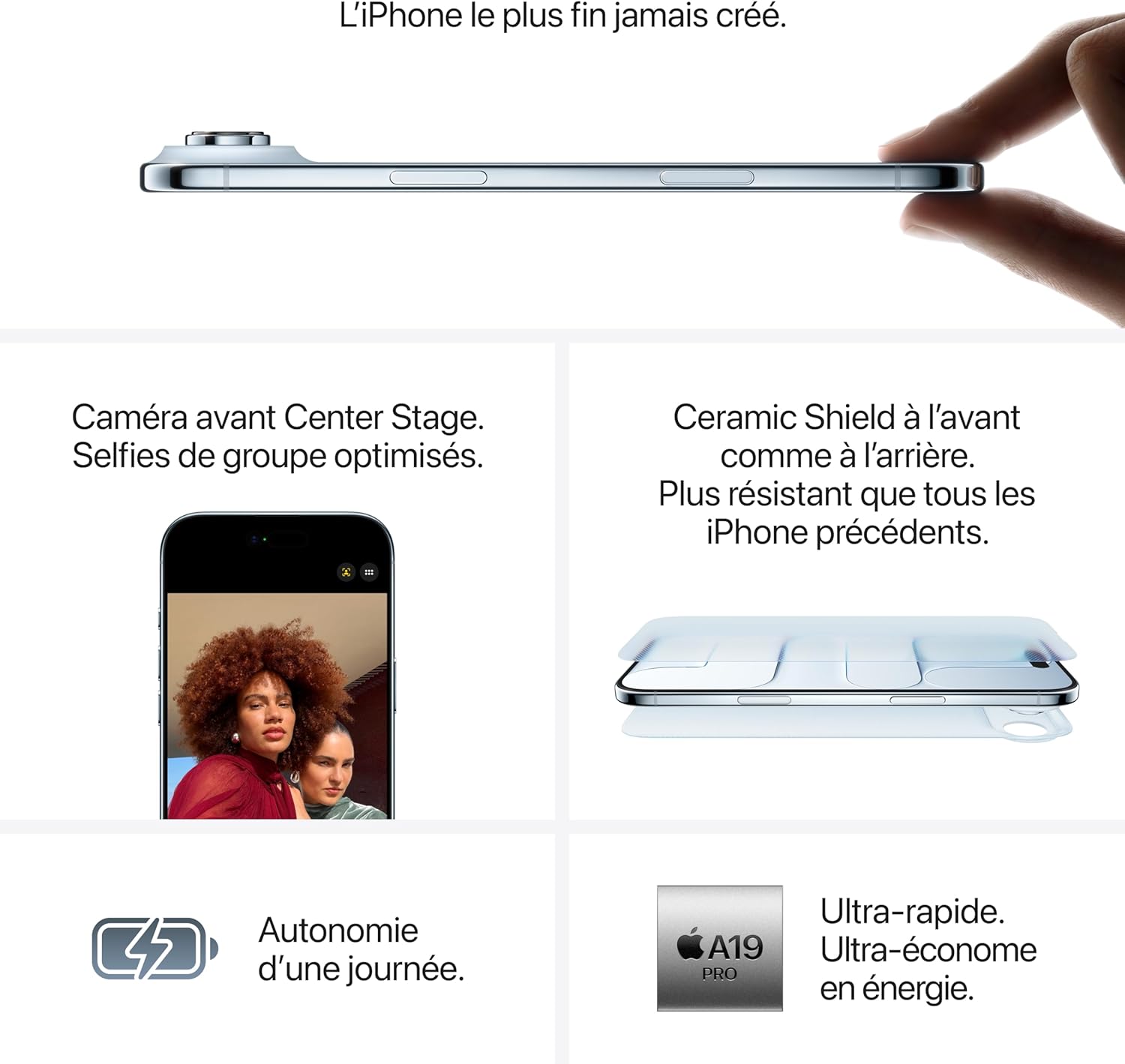 iphone 13 - Apple iPhone Air 256 Go : l'iPhone le plus fin, écran de 6,5 pouces jusqu'à 120 Hz, puce A19 Pro puissante, caméra frontale centrale, autonomie d'une journée, eSim ; Espace noir – Image 5