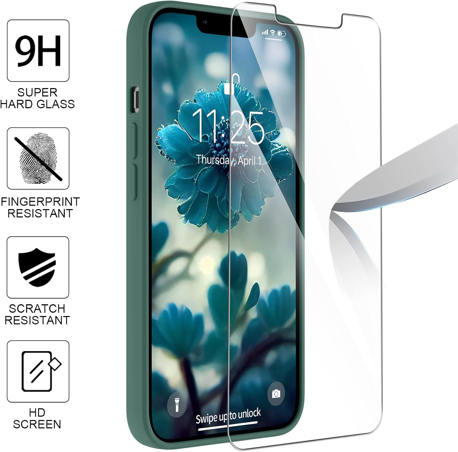 coque iphone 13 - Qasyfanc Coque de protection pour appareil photo pour iPhone 13 avec 2 pièces en verre trempé, coque de protection en silicone antichoc avec doublure en microfibre douce, coque ultra fine pour iPhone 13 6,1" (vert foncé) – Image 6