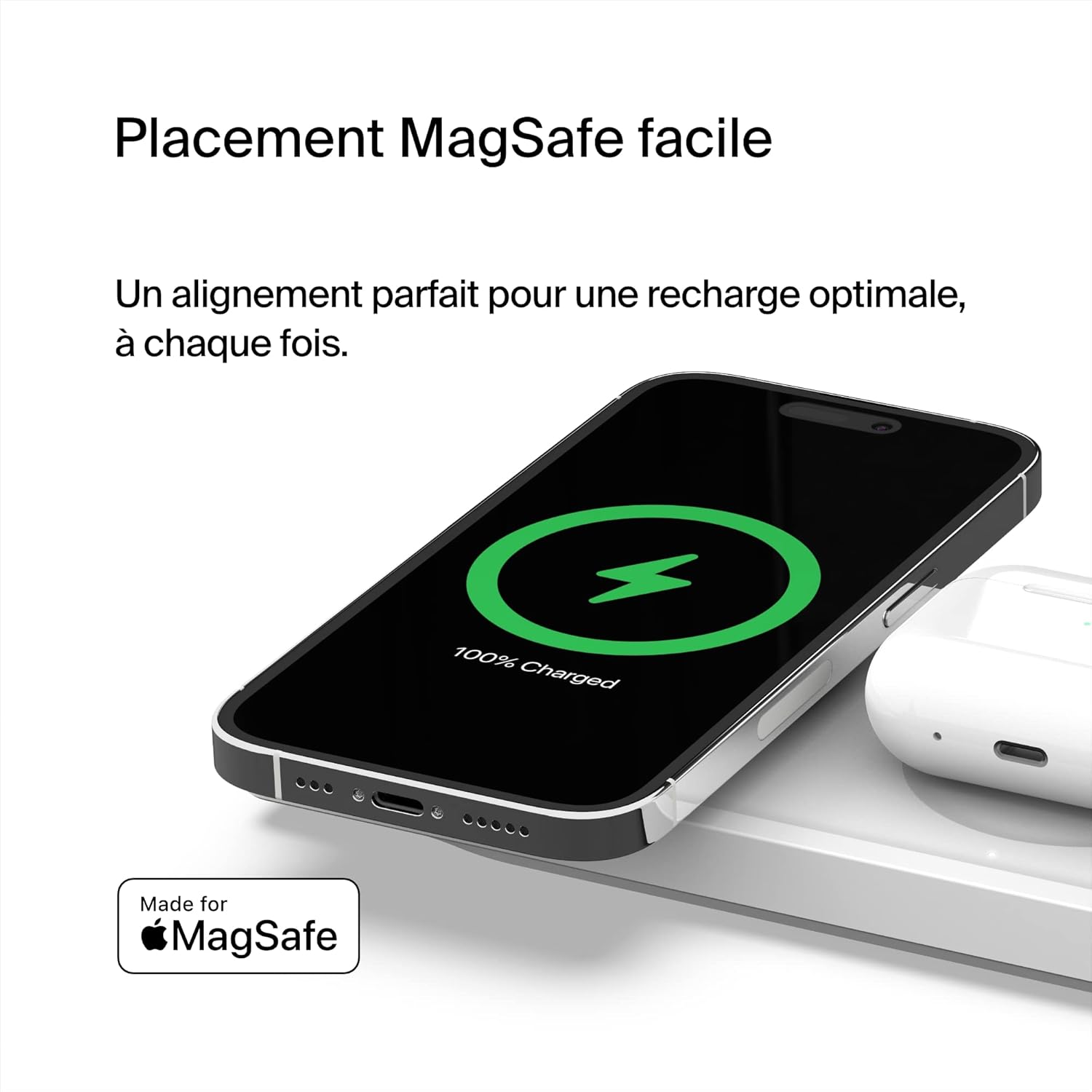iphone 13 - Chargeur Belkin MagSafe, chargeur 3 en 1, certification MFi, chargeur sans fil rapide pour iPhone 16, 15, 14, 13, série 12, Apple Watch 10, 9, 8, 7, 6, Ultra (et versions antérieures), AirPods 2, AirPods Pro – Image 4