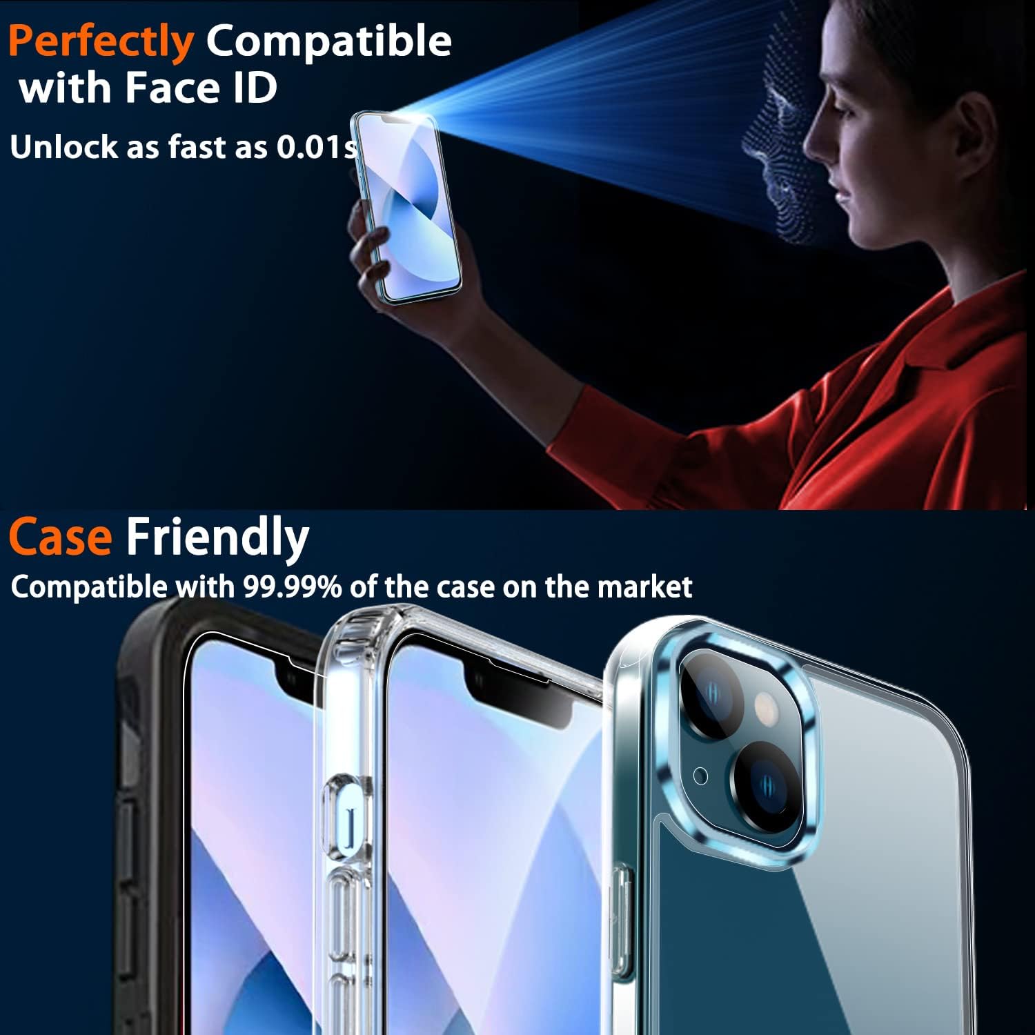 iphone 13 - Ferilinso (6-en-1) Protection en Verre Trempé pour iPhone 14 et iPhone 13 Accessoire 3 Pièces Protecteur d'Écran en Verre 3 Pièces Protection Objectif de Caméra Caméra Arrière Compatible avec Étui – Image 7