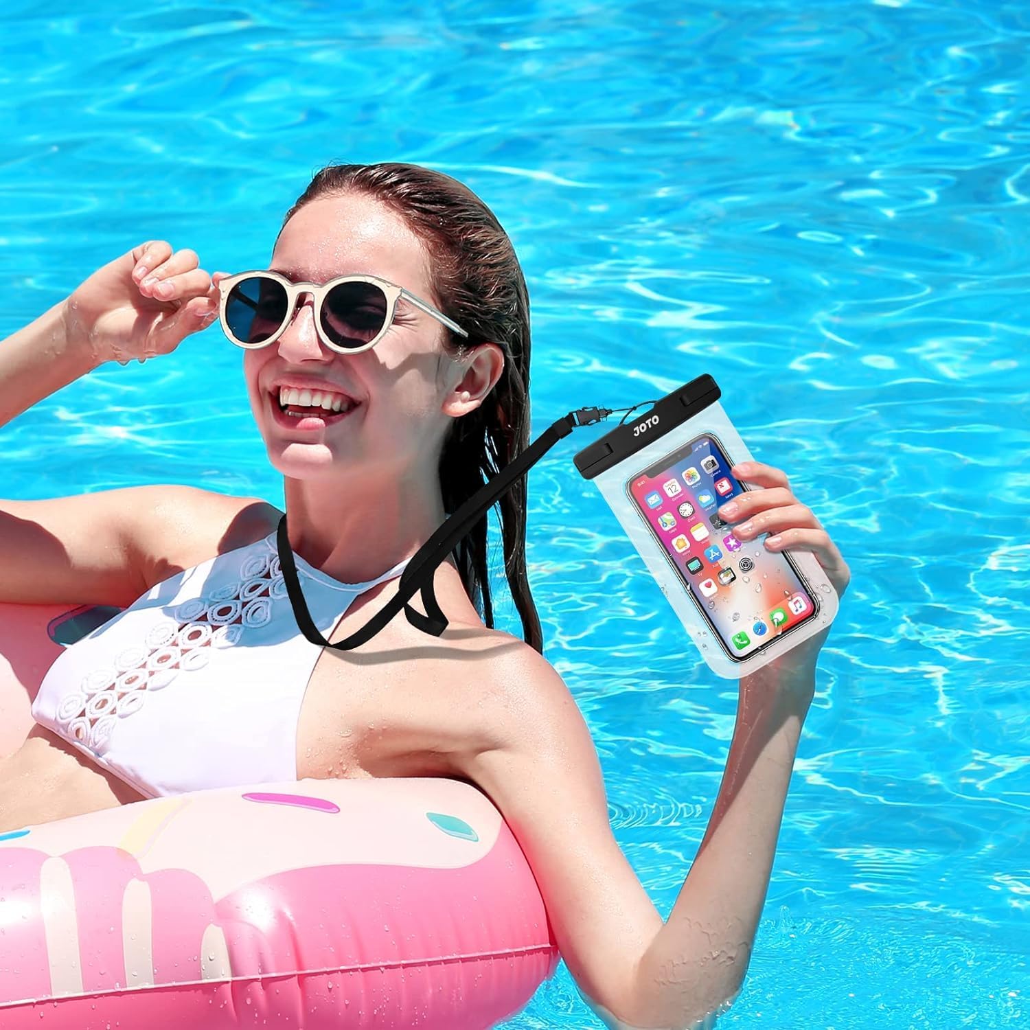 iphone 13 - JOTO 2 Pochettes étanches pour smartphone Certifiées IPX8 iPhone 17/16/15/14/13/12/11 Plus Pro Max, Redmi Note 13/13 Pro 12 A3, Galaxy A15 A35 A25 A54 A55, Coque étanche jusqu'à 7 pouces Transparent – Image 5
