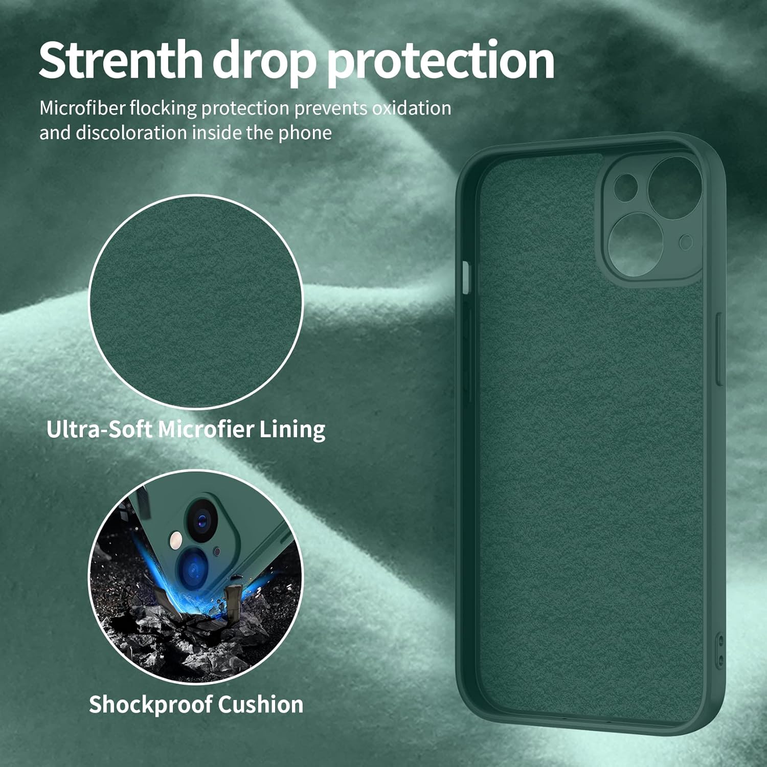 coque iphone 13 - Qasyfanc Coque de protection pour appareil photo pour iPhone 13 avec 2 pièces en verre trempé, coque de protection en silicone antichoc avec doublure en microfibre douce, coque ultra fine pour iPhone 13 6,1" (vert foncé) – Image 7