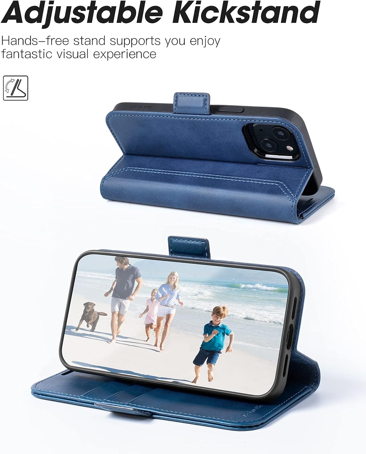 coque iphone 13 - OCASE Coque rétro pour iPhone 13 – Étui portefeuille (blocage RFID) (béquille) (emplacements pour cartes) résistant aux chocs en cuir PU TPU pour 6,1 pouces (série rétro, bleu) – Image 5