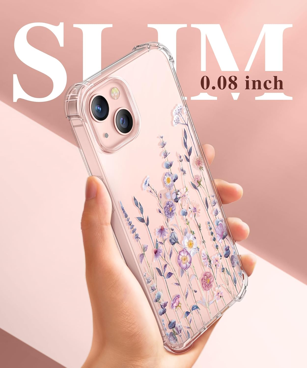 coque iphone 13 - GVIEWIN Compatible avec iPhone 13 6,1 pouces 2021, avec protecteur d'écran en verre trempé + protecteur d'appareil photo, coque de protection transparente en forme de fleurs, coque de protection fine et souple en TPU – Image 7