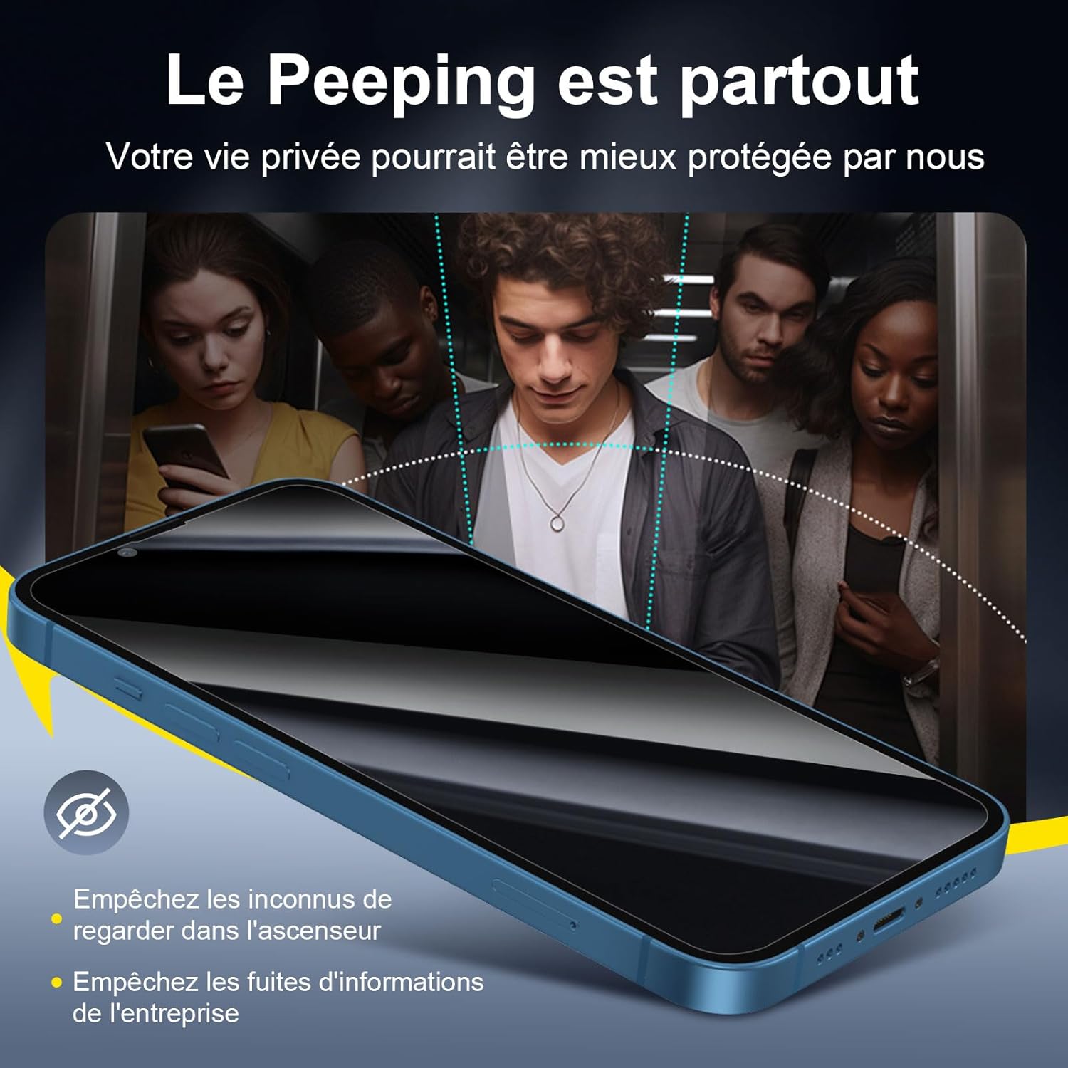iphone 13 - NEW'C Lot de 6, 3 x Verre Trempé Anti-Espion pour iPhone 13 (6,1") et 3 x Protection Caméra Arrière + Bouchon Anti-Poussière - Verre Dureté 9H - Angle de Confidentialité Amélioré 28 Degrés – Image 5