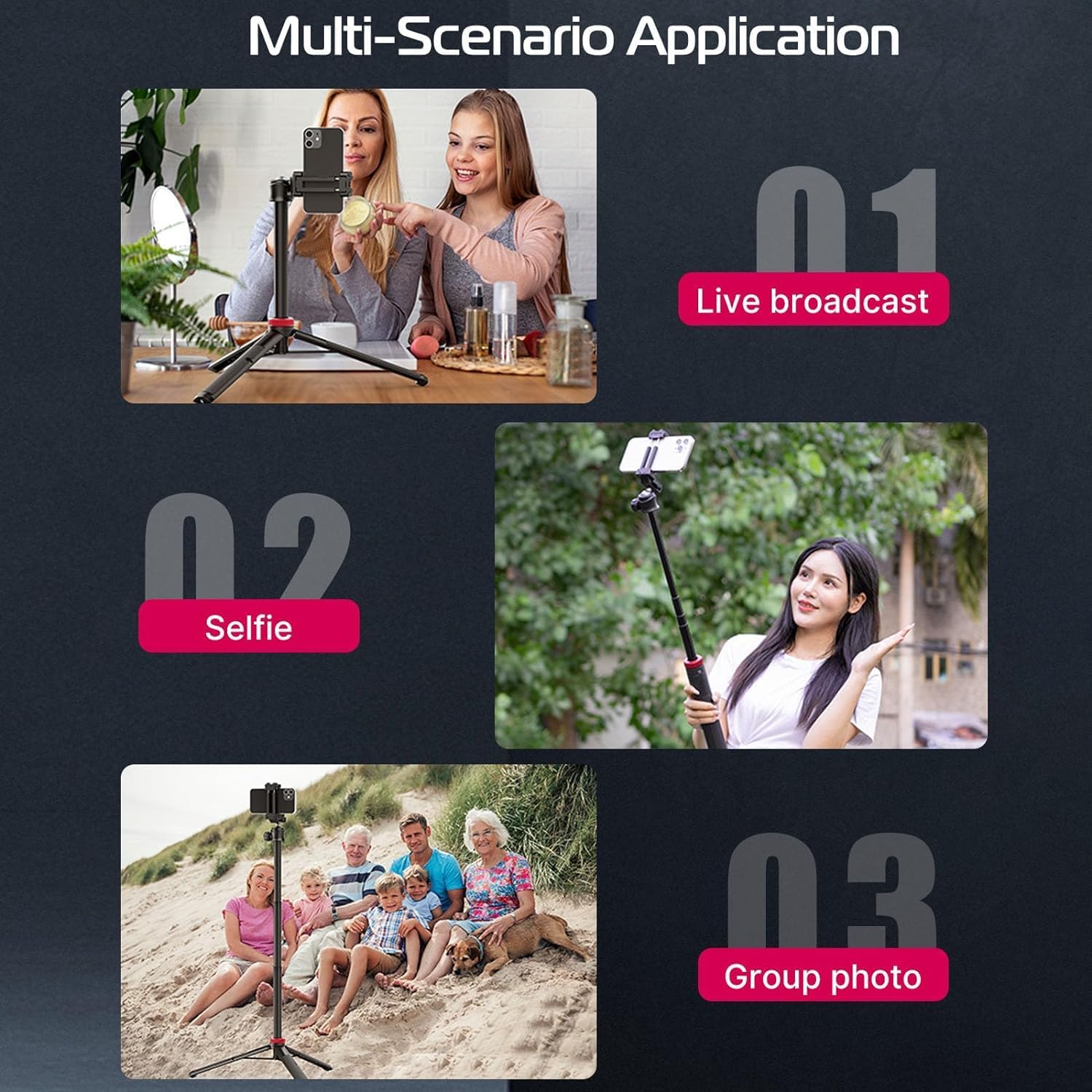 iphone 13 - ULANZI MT-44 Perche à selfie Bluetooth, 147 cm, trépied portable 2 en 1 pour appareils photo de smartphone avec rotule à 360°, support de téléphone, filetage 1/4", trépied compact pour Sony Samsung iPhone – Image 4