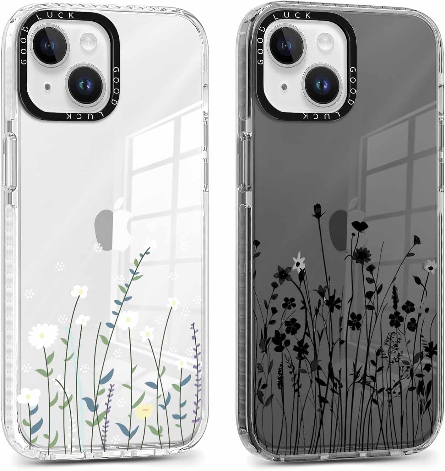 coque iphone 13 - Xylota 2 pièces Coque pour iPhone 14/iPhone 13 6,1 pouces, coque transparente avec motif de fleur esthétique, coque fine en silicone TPU souple, résistante aux chocs, anti-rayures, coque de protection pour filles et femmes, – Image 2
