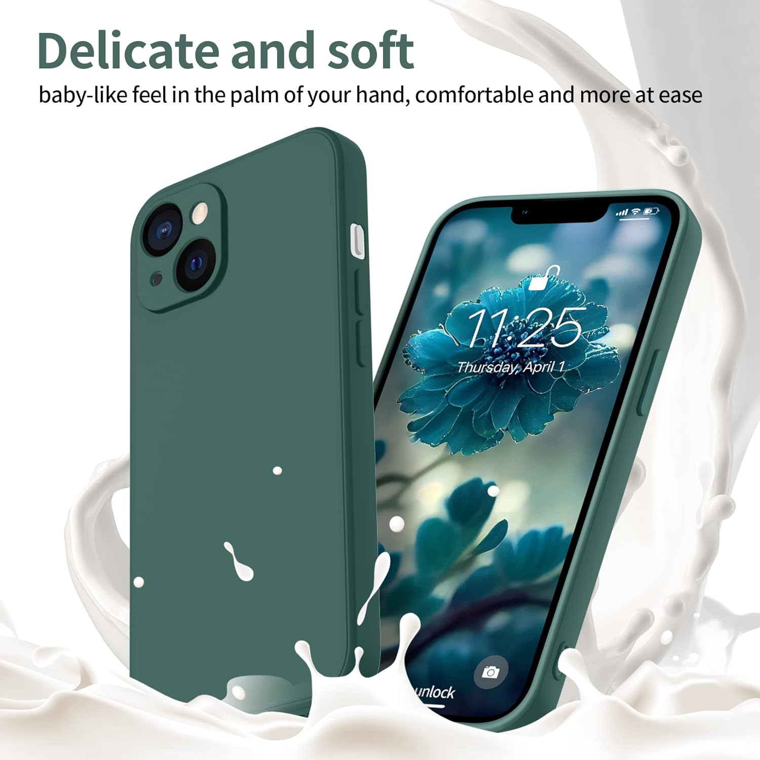 coque iphone 13 - Qasyfanc Coque de protection pour appareil photo pour iPhone 13 avec 2 pièces en verre trempé, coque de protection en silicone antichoc avec doublure en microfibre douce, coque ultra fine pour iPhone 13 6,1" (vert foncé) – Image 4