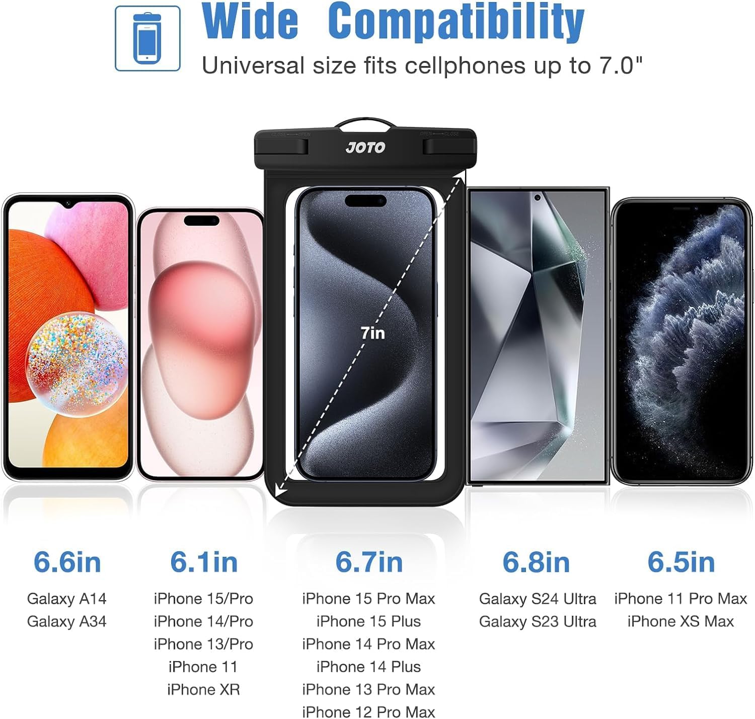 iphone 13 - JOTO 2 Pochettes étanches pour smartphone Certifiées IPX8 iPhone 17/16/15/14/13/12/11 Plus Pro Max, Redmi Note 13/13 Pro 12 A3, Galaxy A15 A35 A25 A54 A55, Coque étanche jusqu'à 7 pouces Transparent – Image 4