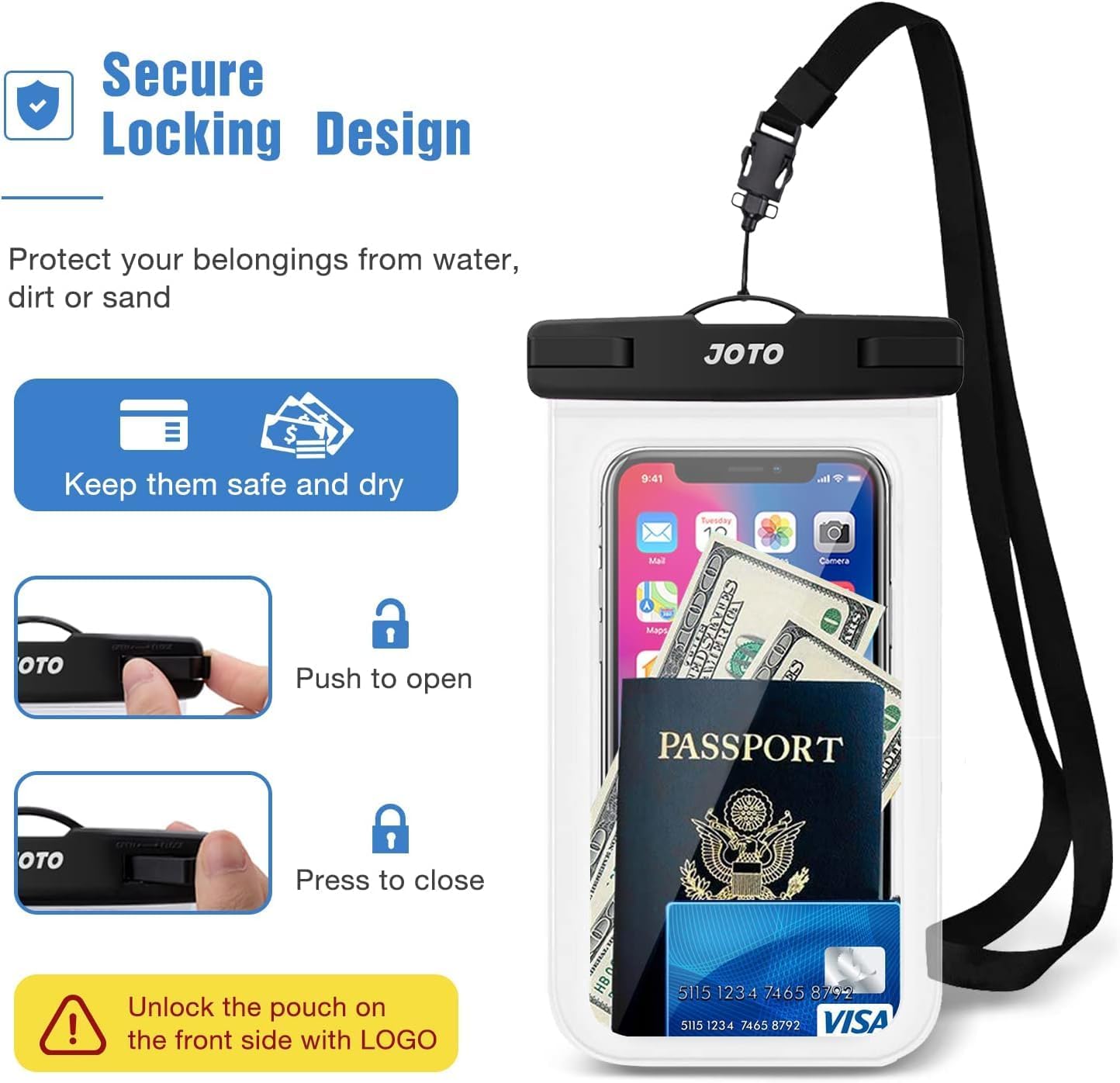 iphone 13 - JOTO 2 Pochettes étanches pour smartphone Certifiées IPX8 iPhone 17/16/15/14/13/12/11 Plus Pro Max, Redmi Note 13/13 Pro 12 A3, Galaxy A15 A35 A25 A54 A55, Coque étanche jusqu'à 7 pouces Transparent – Image 7