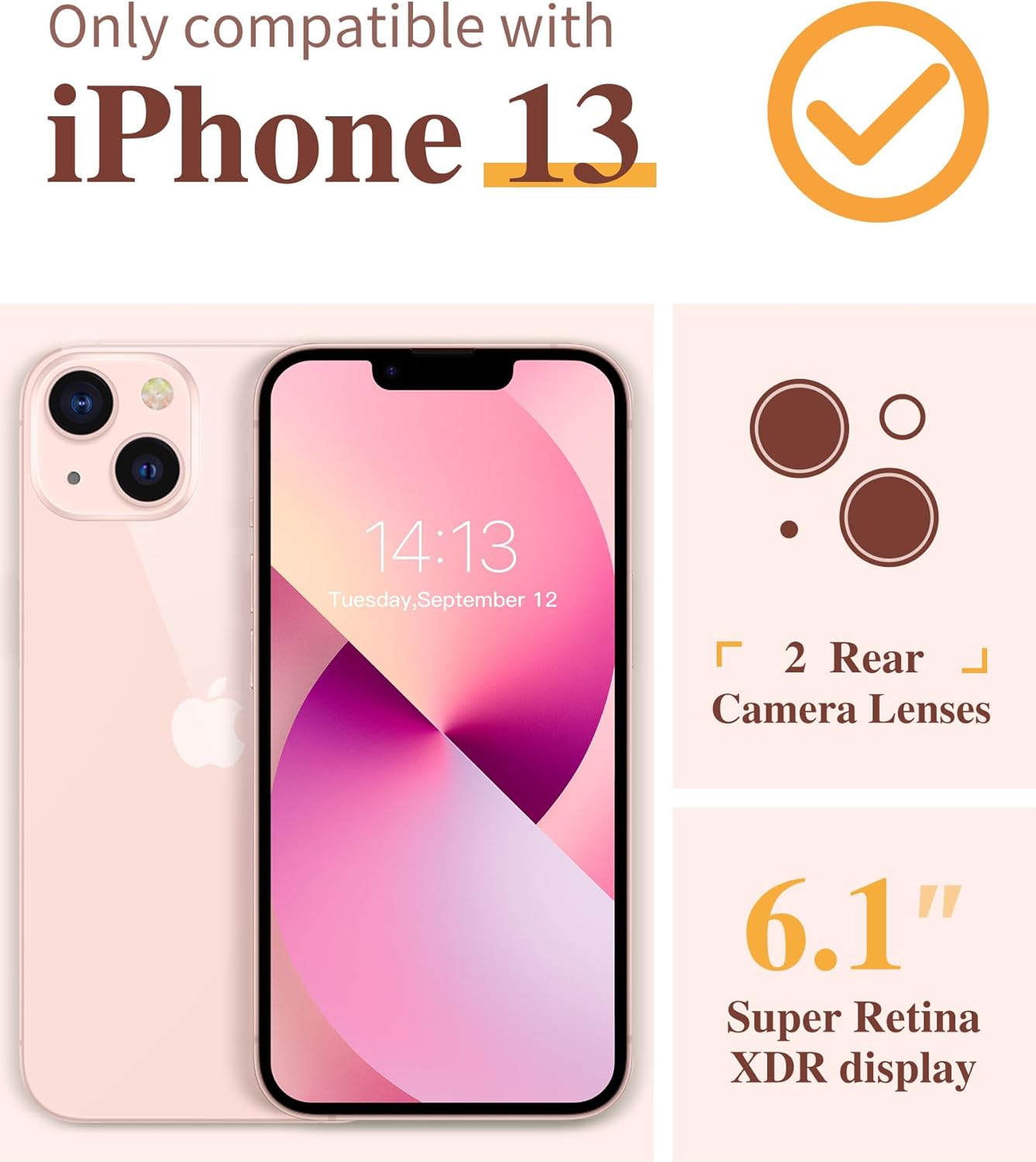 coque iphone 13 - GVIEWIN Compatible avec iPhone 13 6,1 pouces 2021, avec protecteur d'écran en verre trempé + protecteur d'appareil photo, coque de protection transparente en forme de fleurs, coque de protection fine et souple en TPU – Image 3