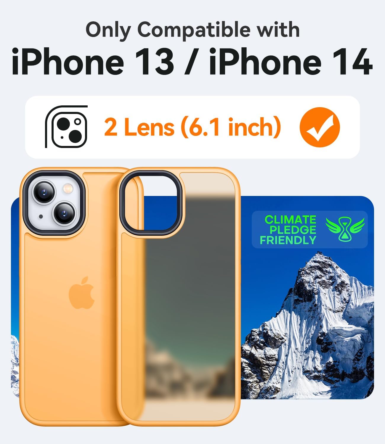 coque iphone 13 - CANSHN Coque Matte Compatible avec iPhone 13 et iPhone 14 (Silky Soft Touch) Coque de Protection Antichoc Translucide pour iPhone 13/14 6,1 Pouces - Orange – Image 3