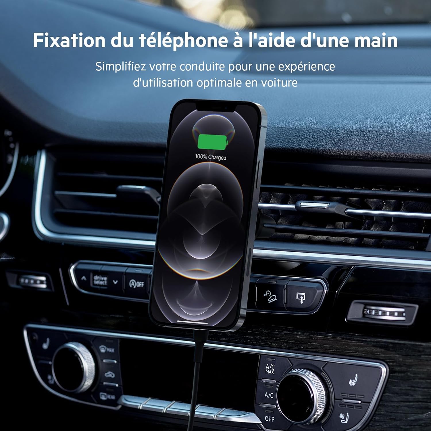 iphone 13 - Belkin BoostCharge Chargeur de voiture magnétique sans fil, support de téléphone magnétique pour voiture, compatible MagSafe, pour iPhone 17, 16, 15, 14, 13 Pro, Max, Plus, Mini (câble et chargeur inclus) – Image 6