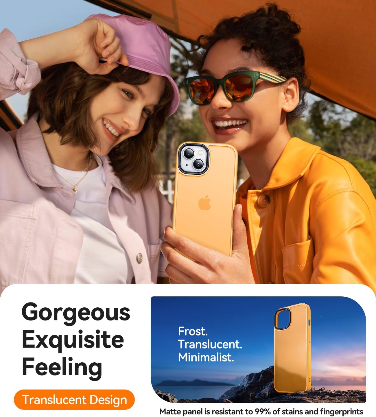 coque iphone 13 - CANSHN Coque Matte Compatible avec iPhone 13 et iPhone 14 (Silky Soft Touch) Coque de Protection Antichoc Translucide pour iPhone 13/14 6,1 Pouces - Orange – Image 7