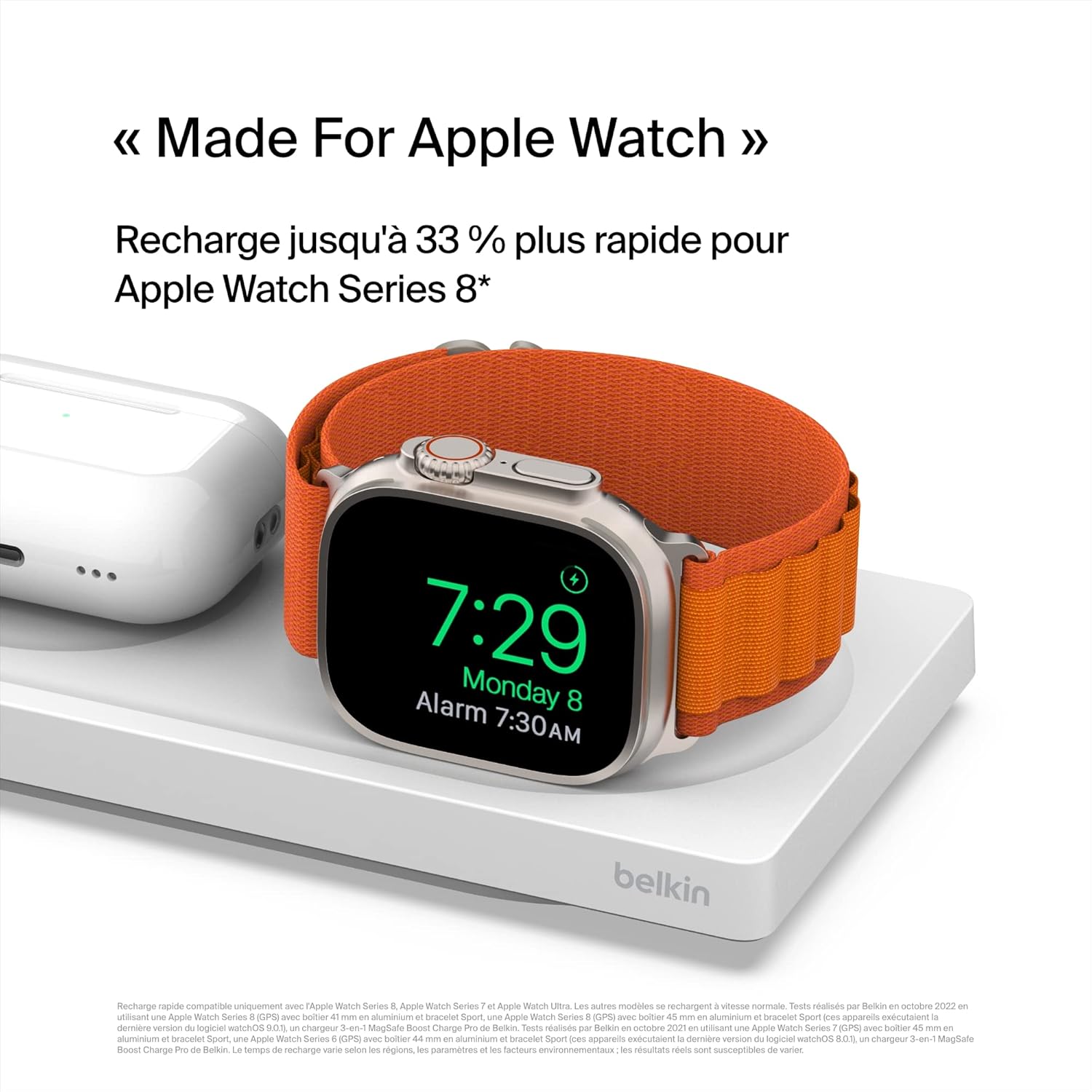 iphone 13 - Chargeur Belkin MagSafe, chargeur 3 en 1, certification MFi, chargeur sans fil rapide pour iPhone 16, 15, 14, 13, série 12, Apple Watch 10, 9, 8, 7, 6, Ultra (et versions antérieures), AirPods 2, AirPods Pro – Image 3
