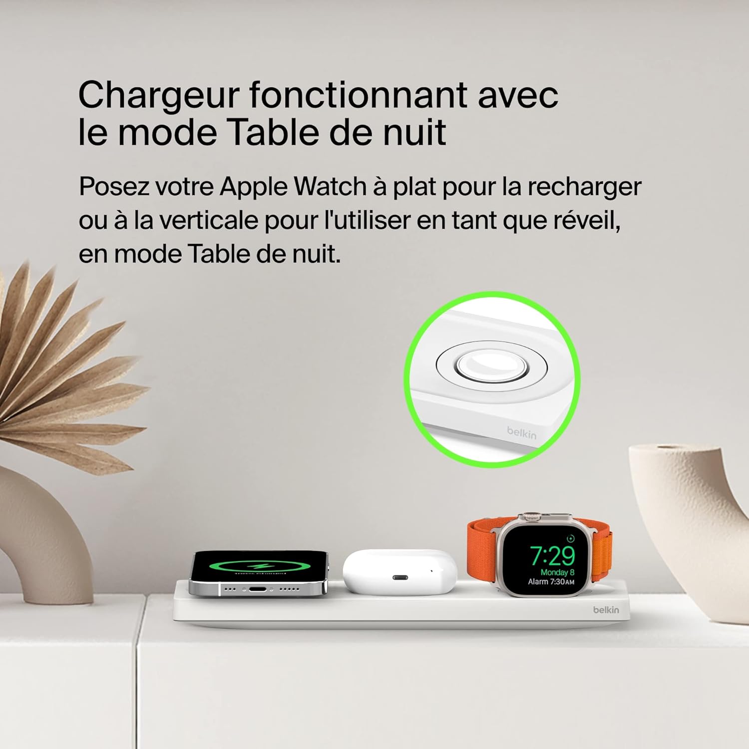 iphone 13 - Chargeur Belkin MagSafe, chargeur 3 en 1, certification MFi, chargeur sans fil rapide pour iPhone 16, 15, 14, 13, série 12, Apple Watch 10, 9, 8, 7, 6, Ultra (et versions antérieures), AirPods 2, AirPods Pro – Image 8
