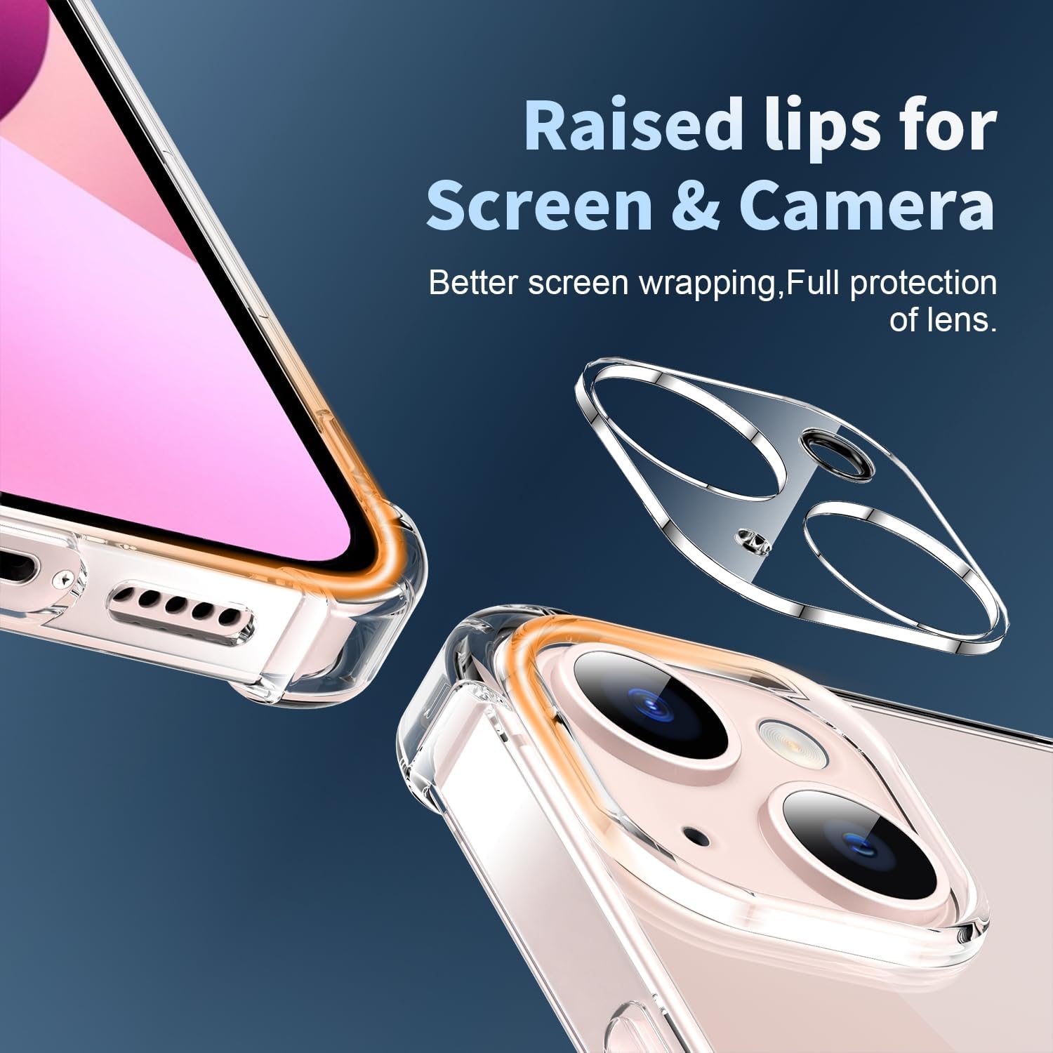 iphone 13 - SOGUDE Coque 5 en 1 pour iPhone 13 avec 2 verres trempés et 2 films de protection d'appareil photo, coque de protection antichoc avec coussin d'air intégré, fine Bumper Cover – Transparent – Image 6