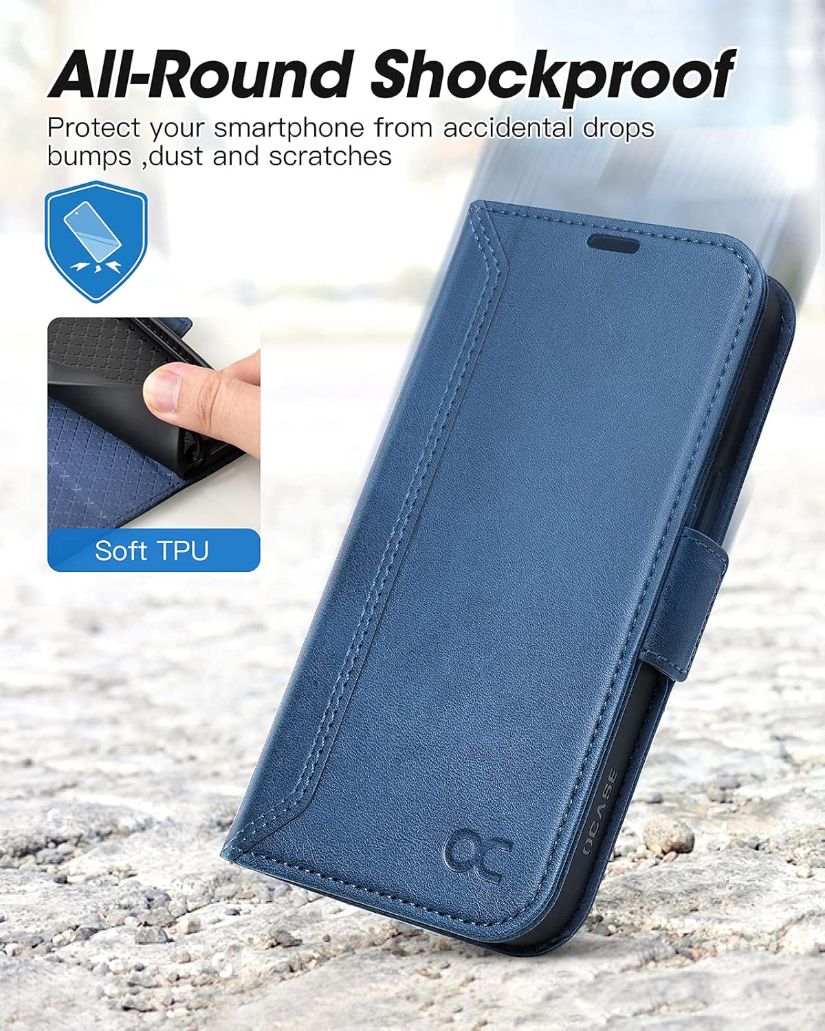 coque iphone 13 - OCASE Coque rétro pour iPhone 13 – Étui portefeuille (blocage RFID) (béquille) (emplacements pour cartes) résistant aux chocs en cuir PU TPU pour 6,1 pouces (série rétro, bleu) – Image 6