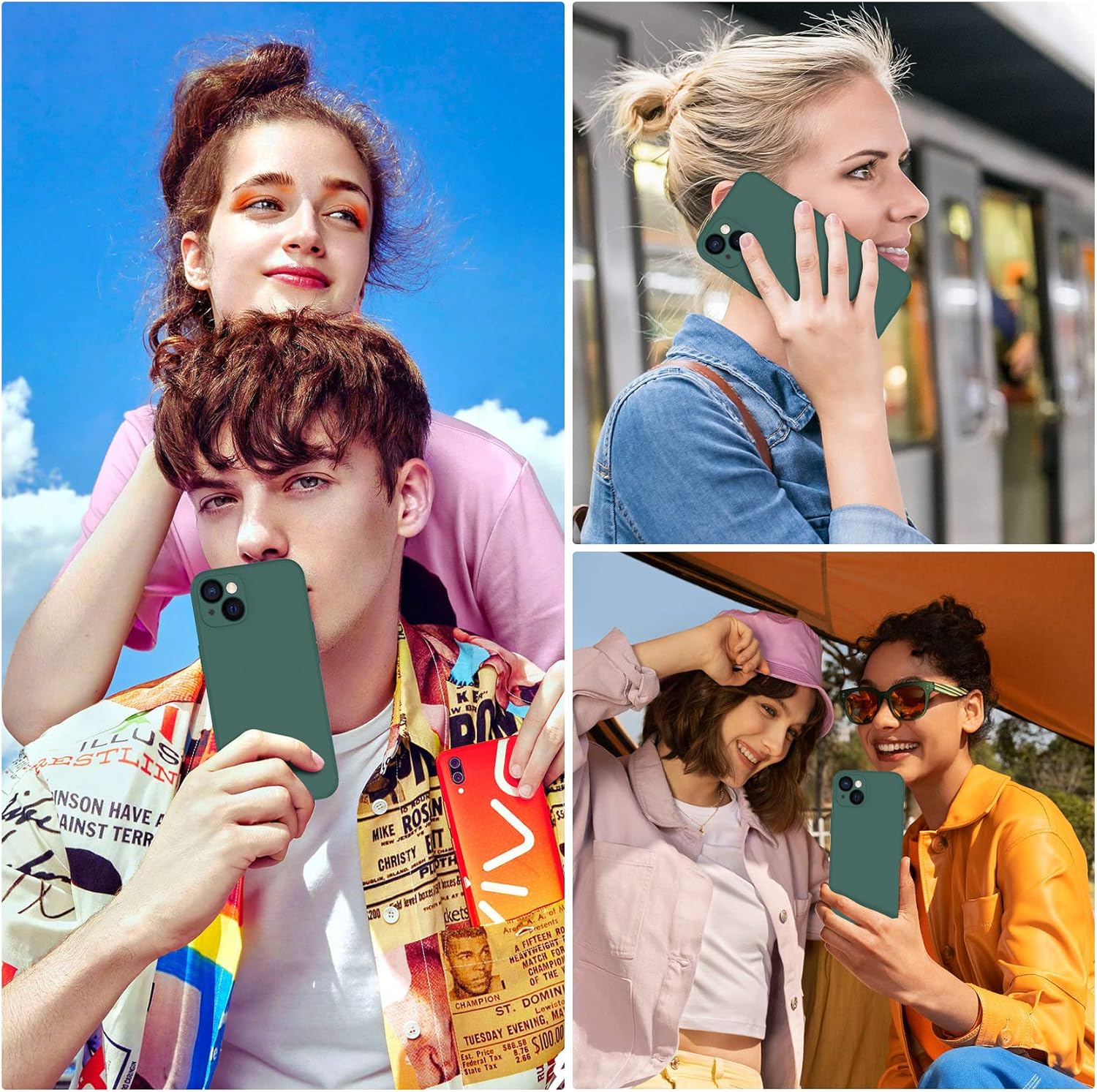 coque iphone 13 - Qasyfanc Coque de protection pour appareil photo pour iPhone 13 avec 2 pièces en verre trempé, coque de protection en silicone antichoc avec doublure en microfibre douce, coque ultra fine pour iPhone 13 6,1" (vert foncé) – Image 8